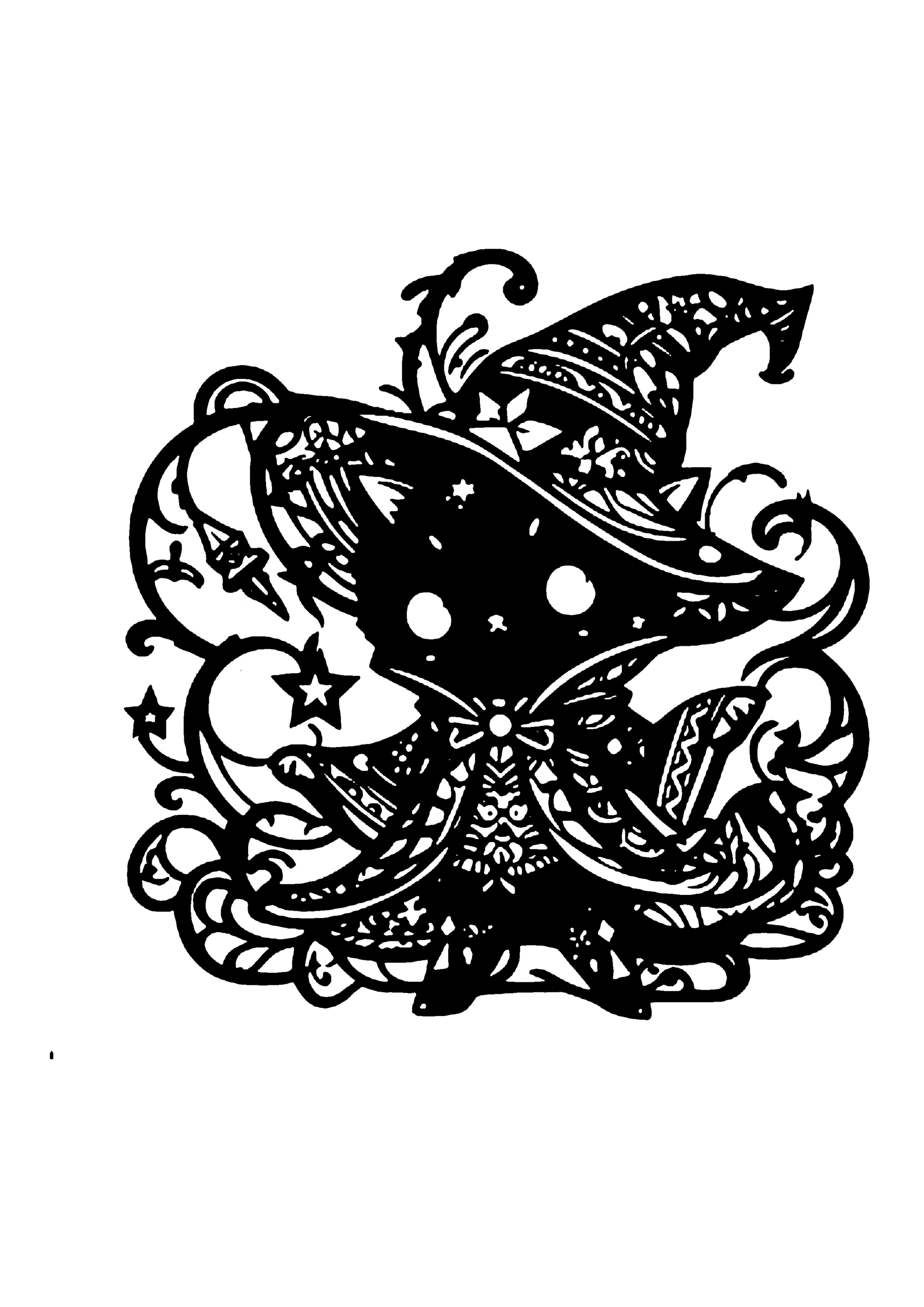 魔法使いの猫の切り絵図案No.0040