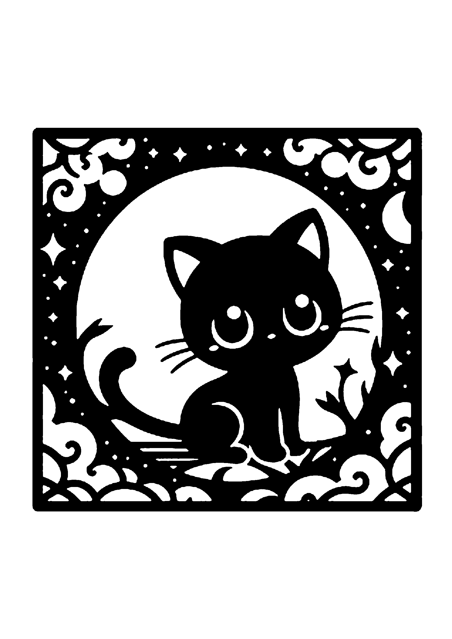 ねこの切り絵図案（初心者向け） No.0002