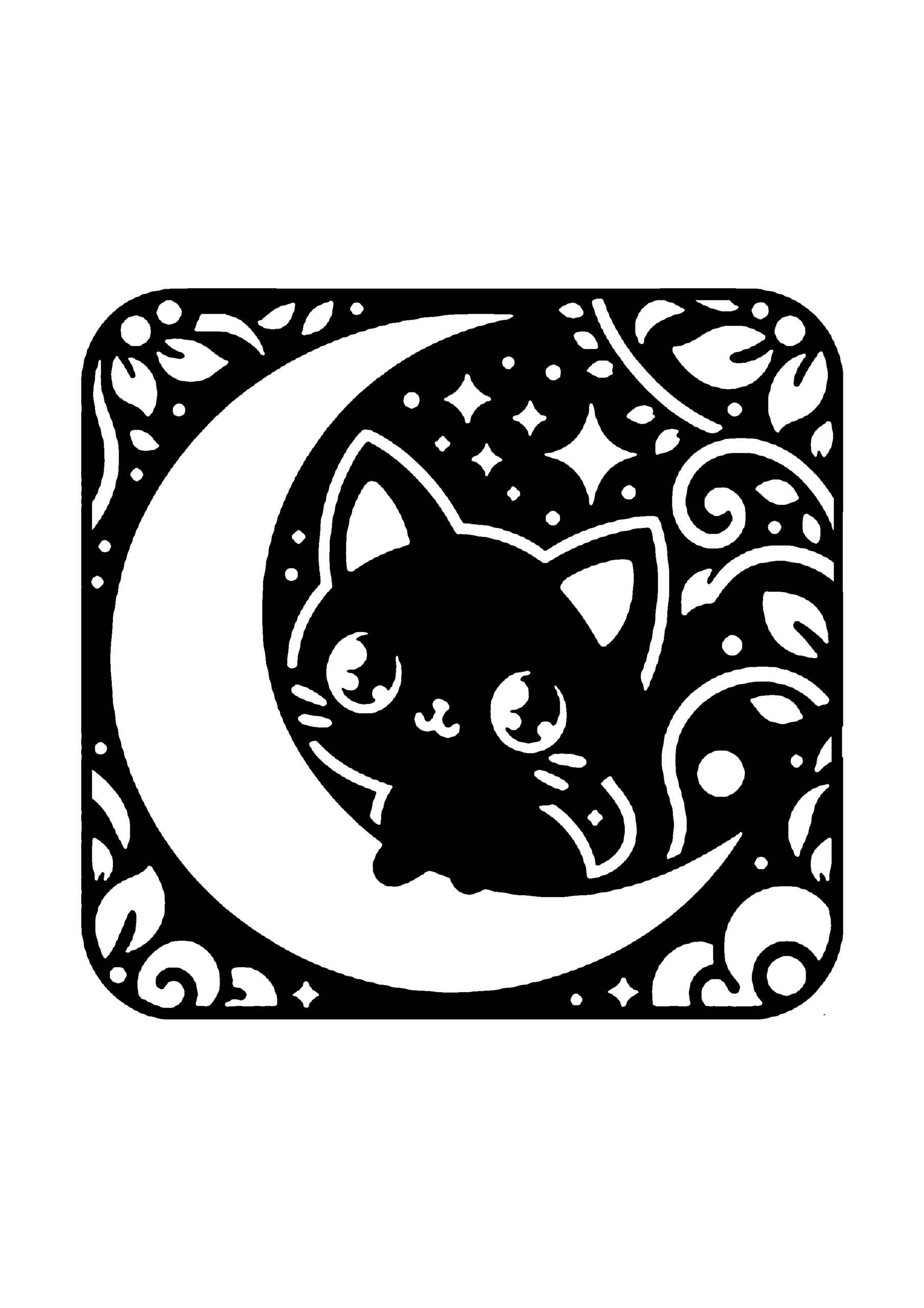 ねこの切り絵図案（初心者向け） No.0004