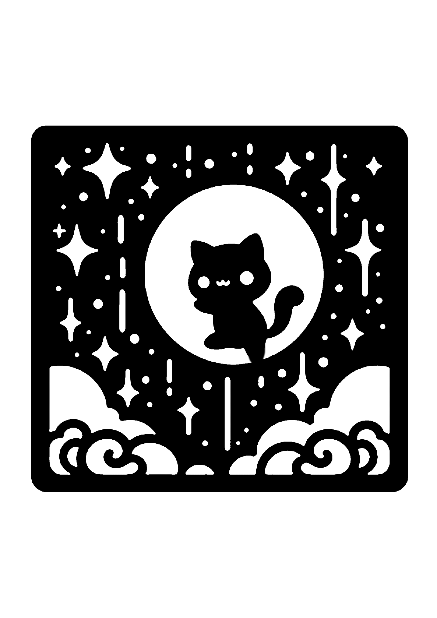 初心者向けの猫の切り絵図案No0066