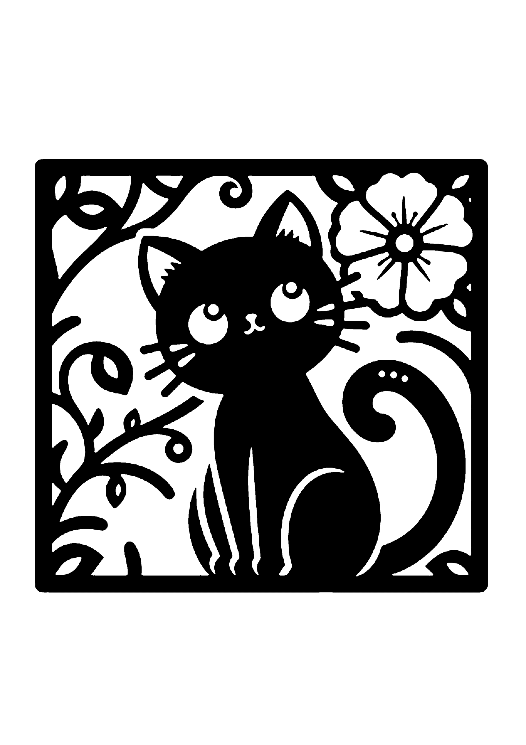 初心者向けの猫の切り絵図案No0076