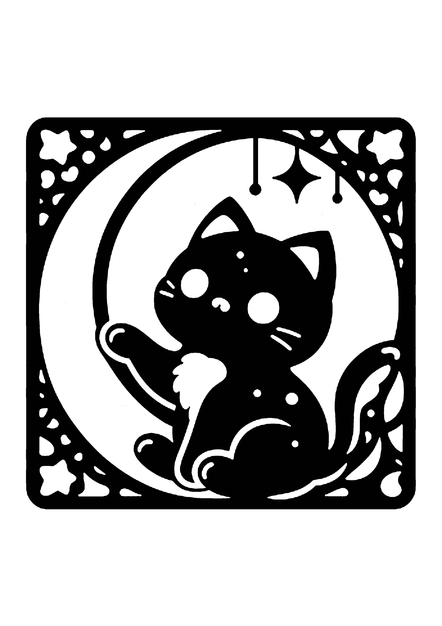 初心者向けの猫の切り絵図案No0077