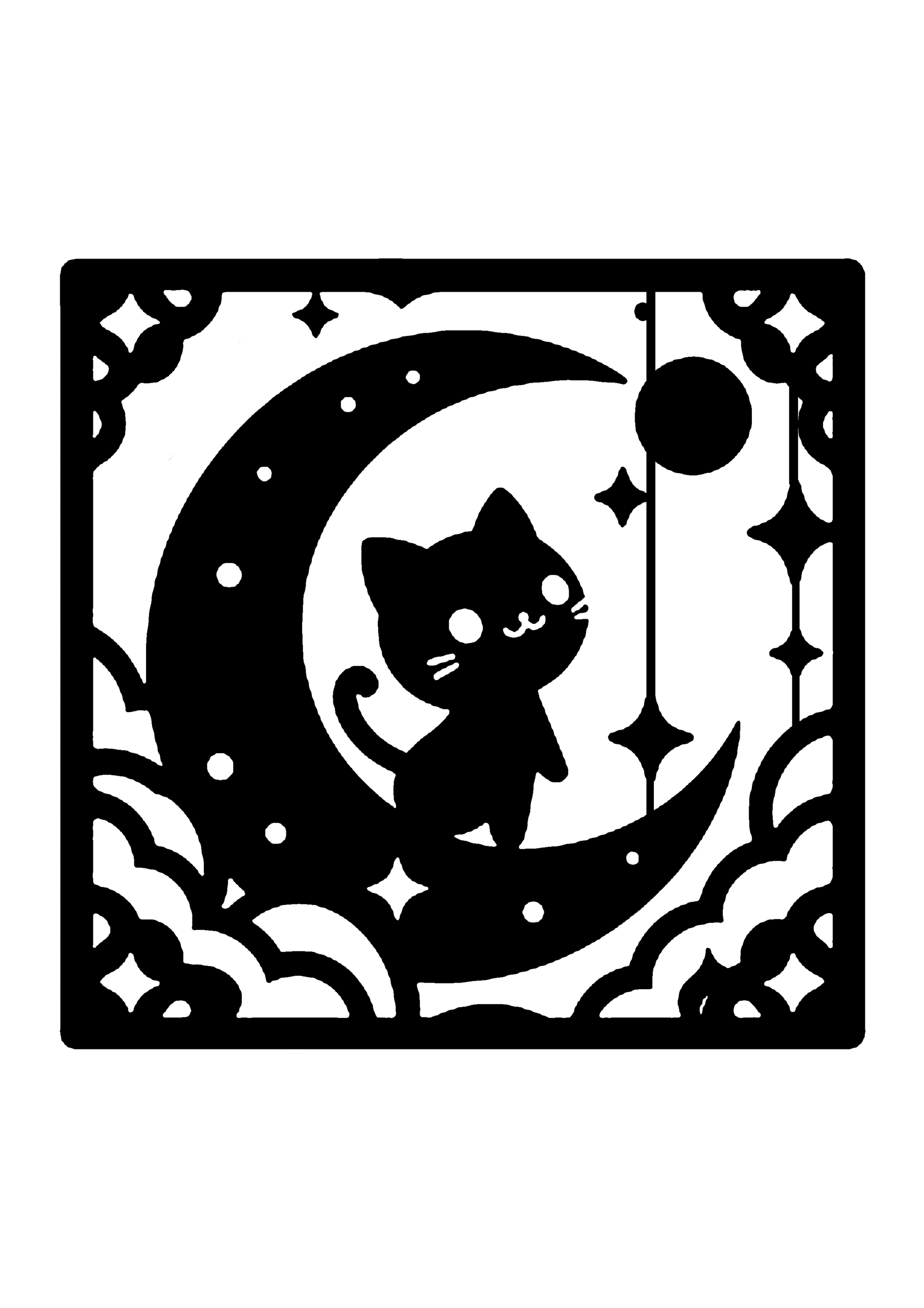 初心者向けの猫の切り絵図案No0078