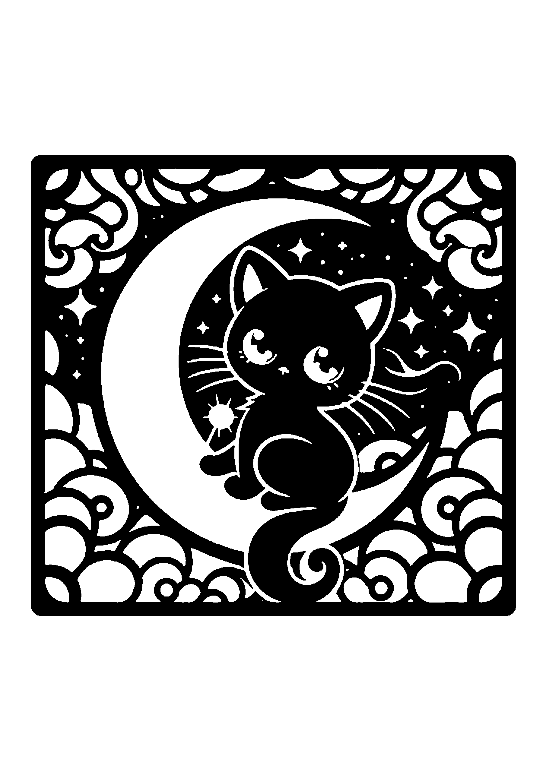 初心者向けの猫の切り絵図案No0080