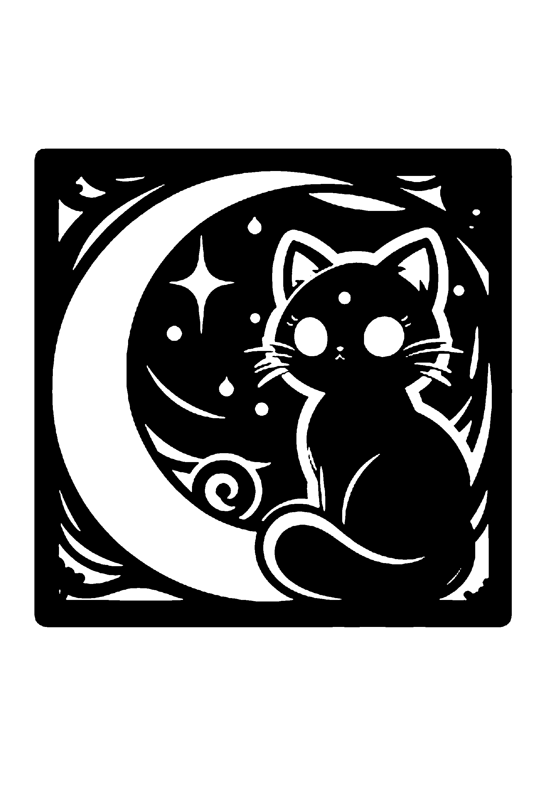 初心者向けの猫の切り絵図案No0081