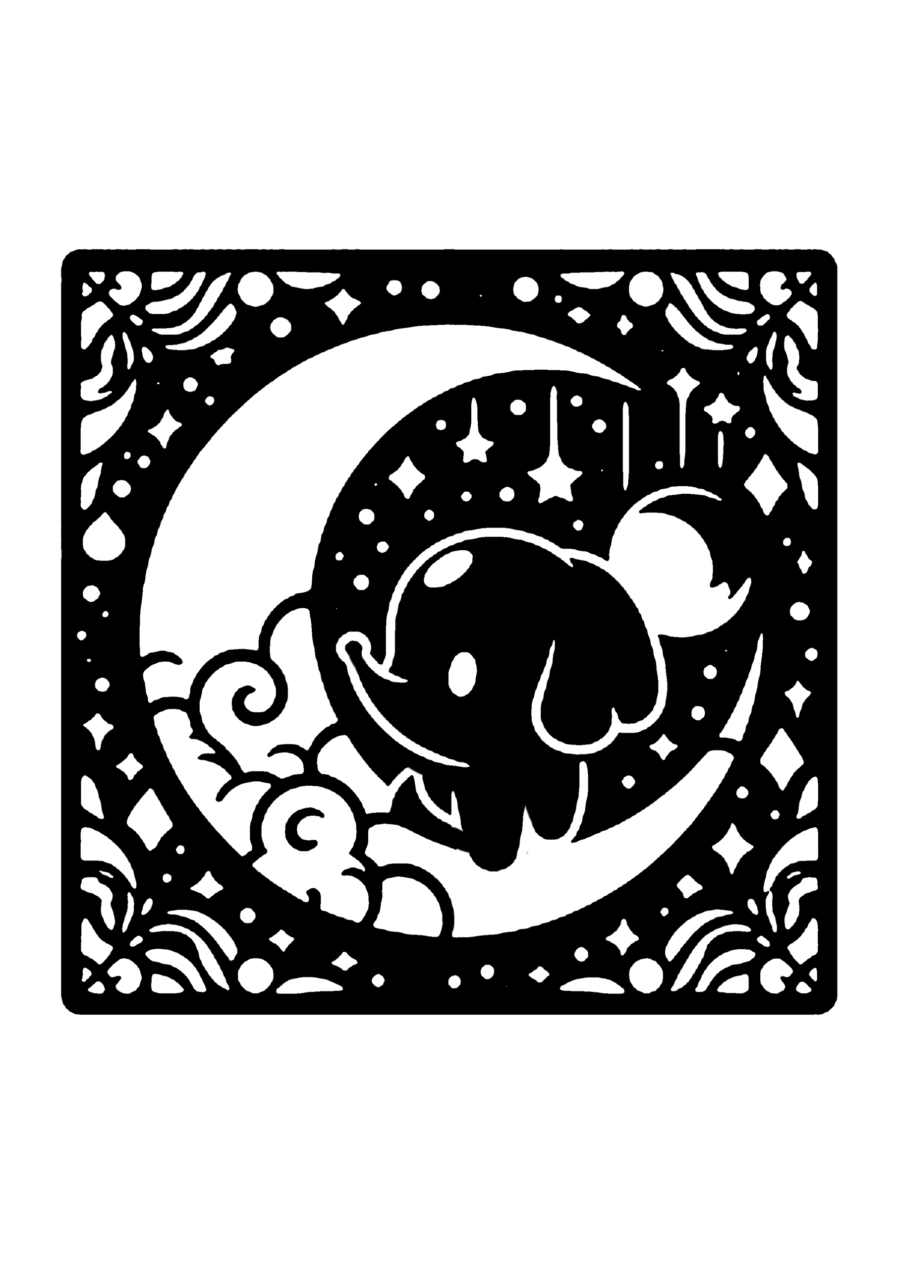 初心者向けのゾウの切り絵図案 No.0018