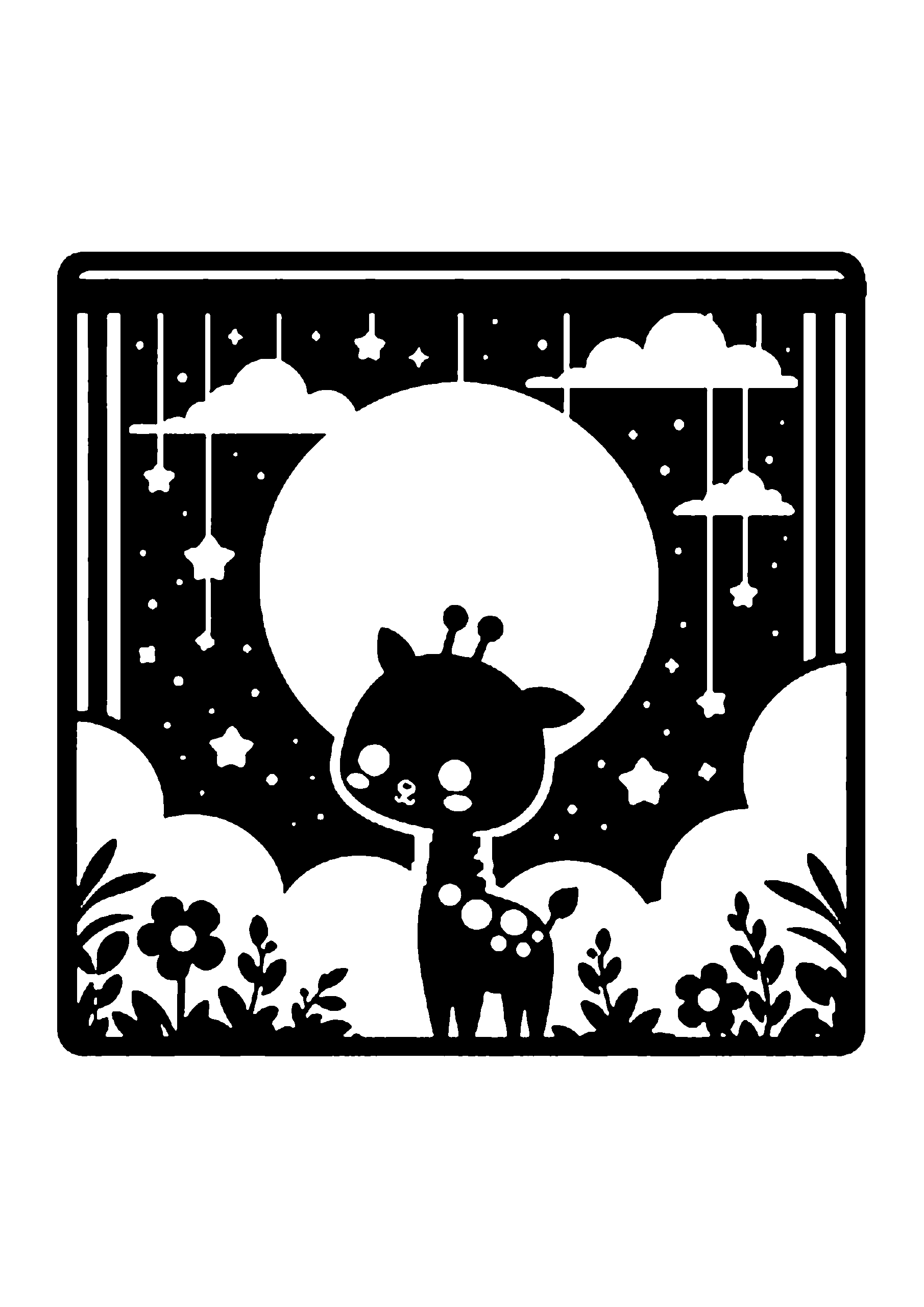 初心者向けのきりんの切り絵図案 No.0015