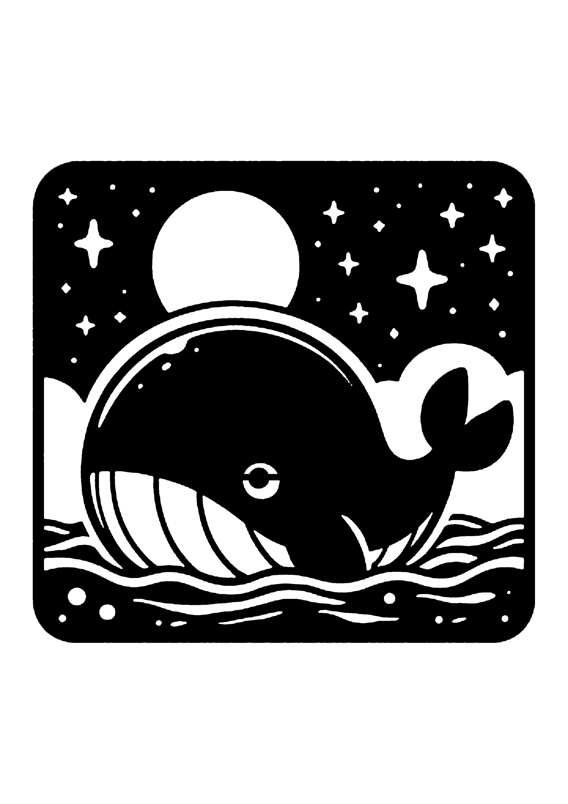 初心者向けのくじらの切り絵図案 No.0019