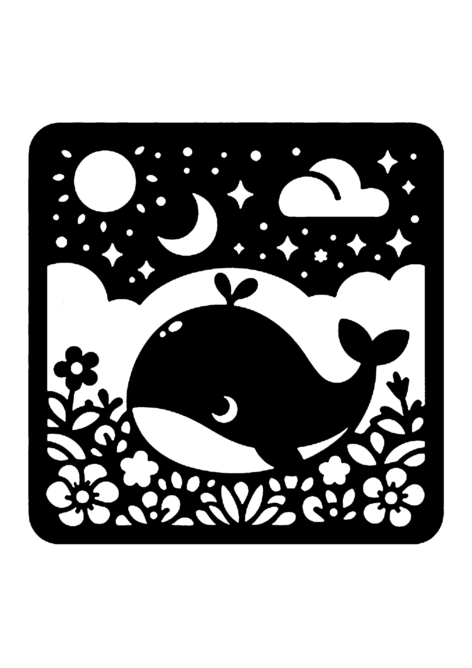 初心者向けのくじらの切り絵図案 No.0020