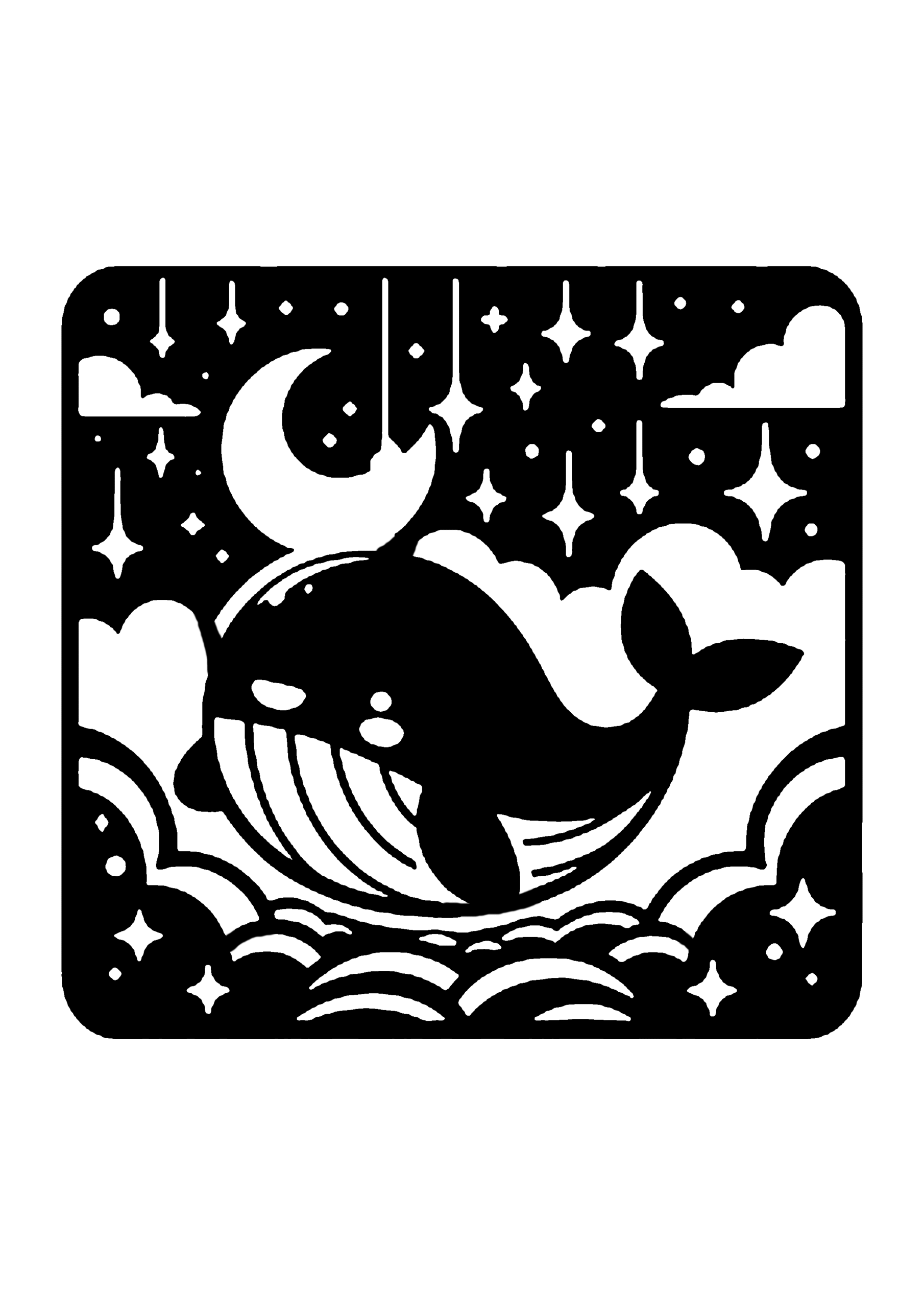 初心者向けのくじらの切り絵図案 No.0021