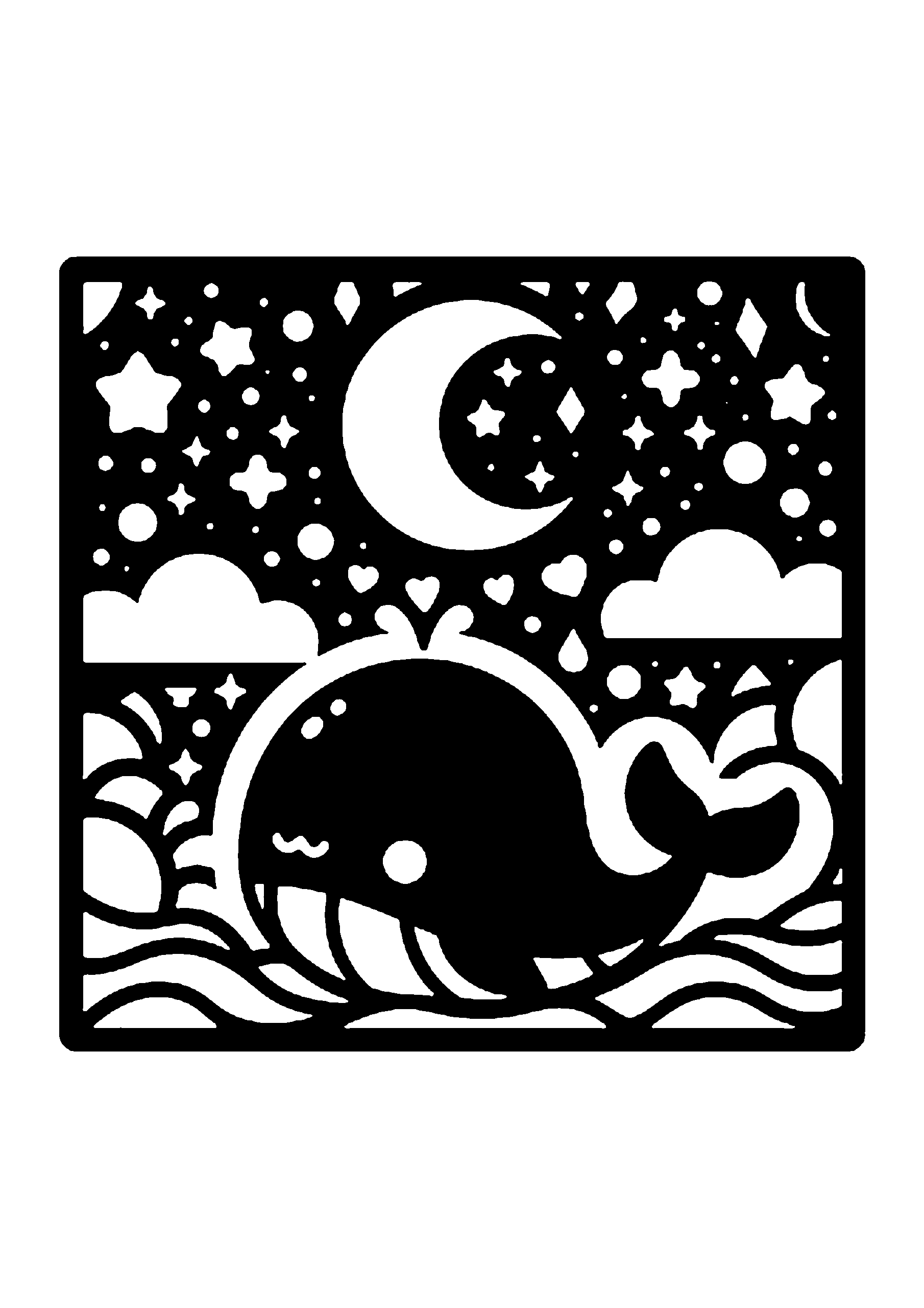 初心者向けのくじらの切り絵図案 No.0022