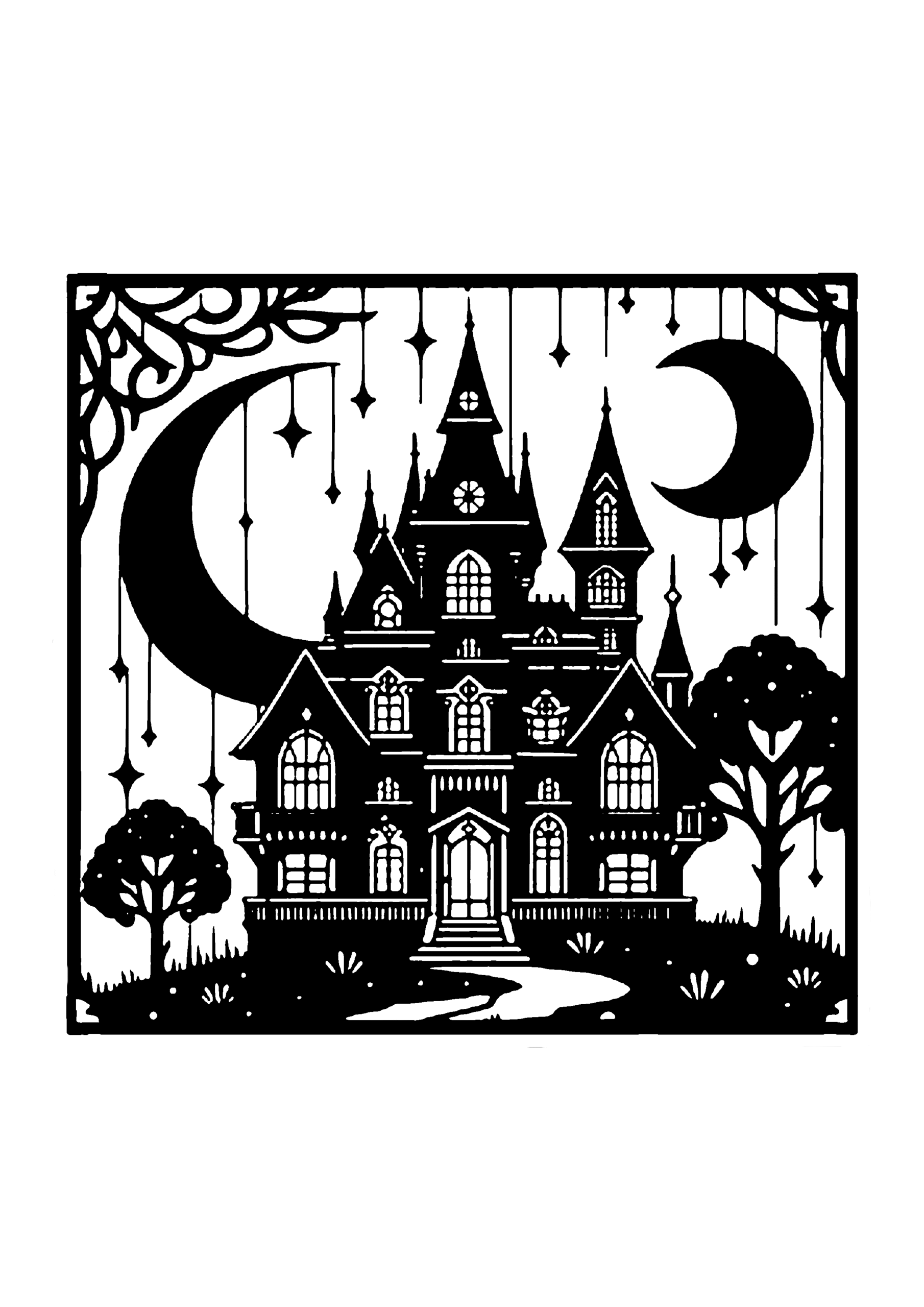 城の風景の切り絵図案No0042