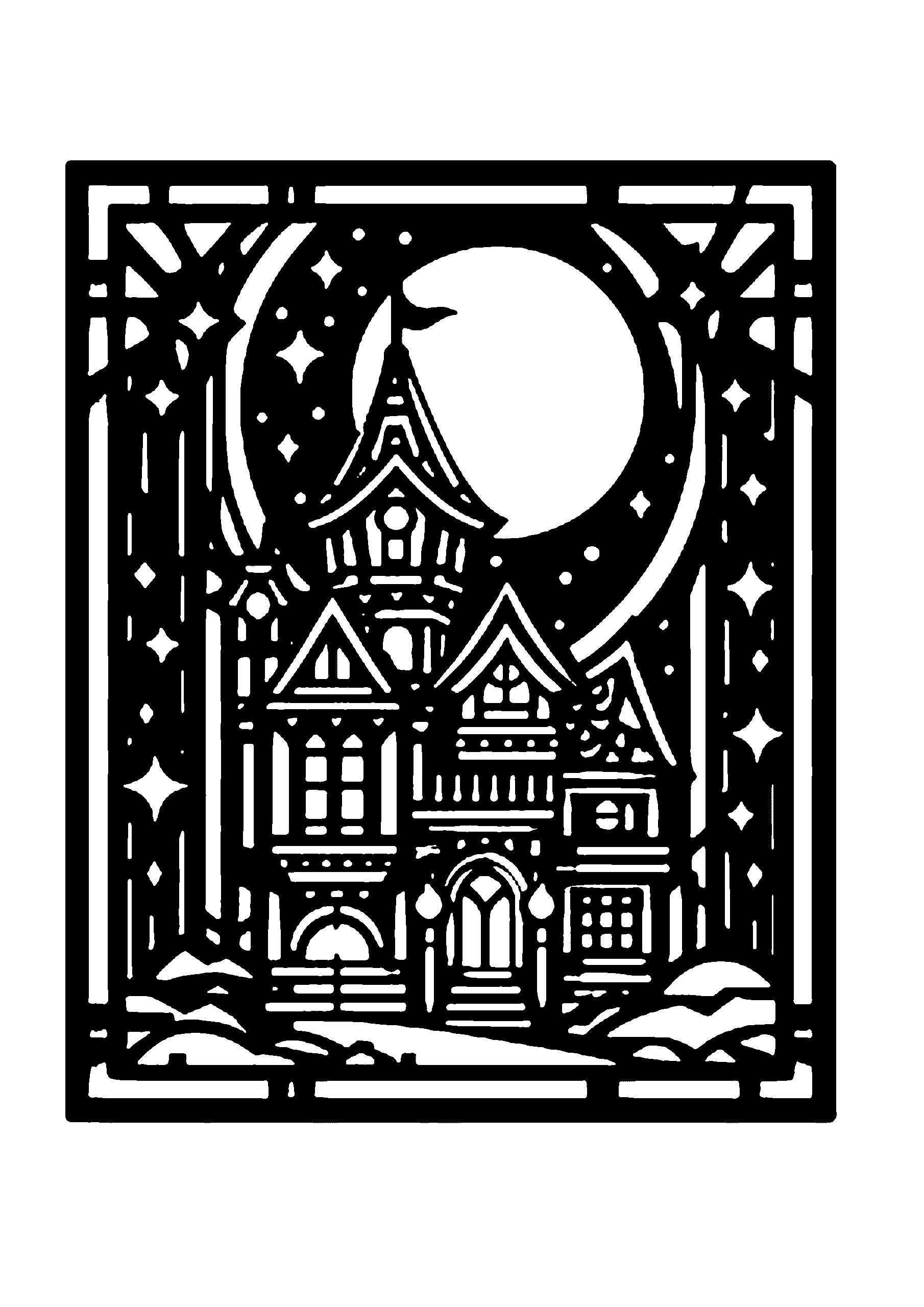 城の風景の切り絵図案No0043