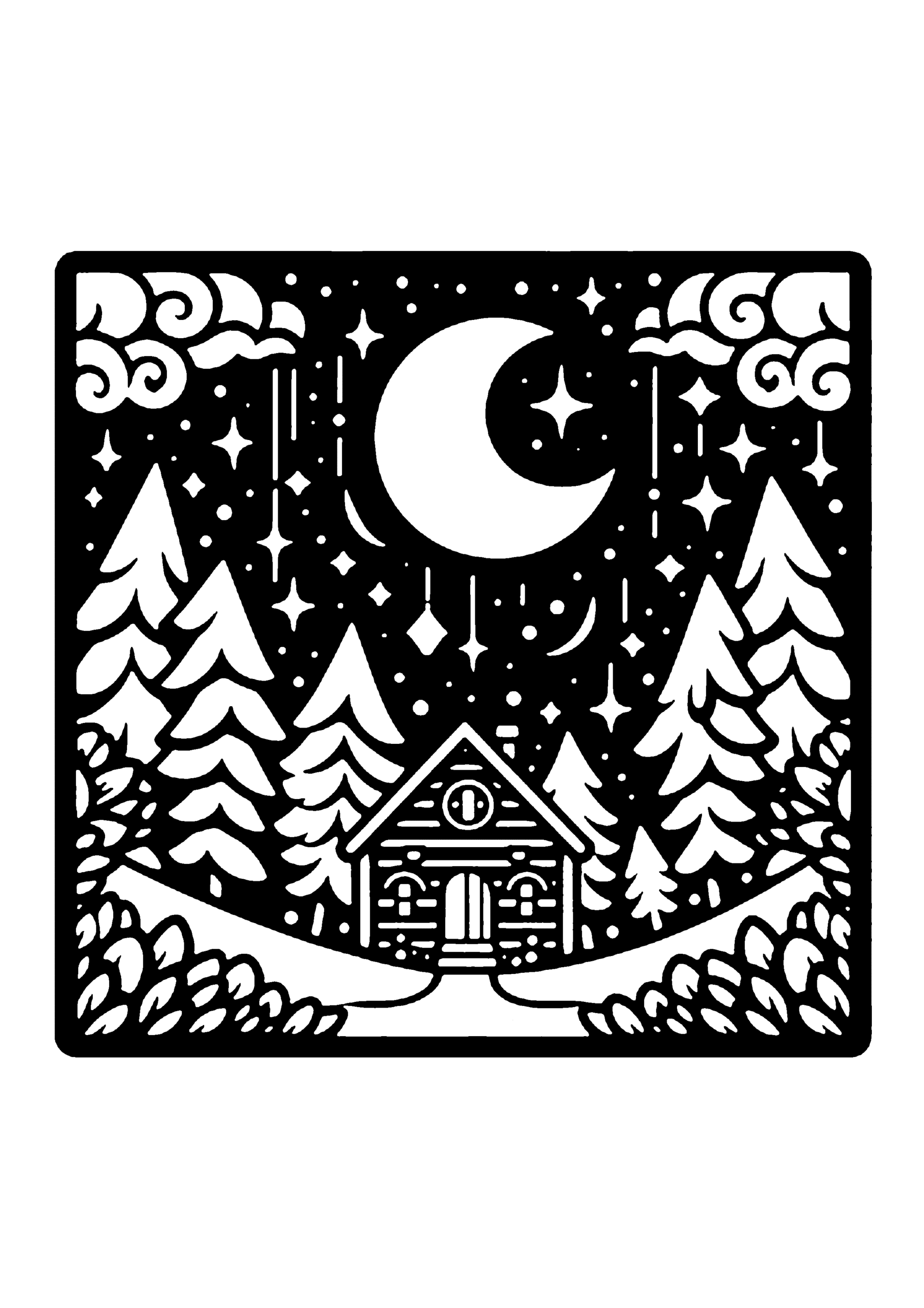 森の風景の切り絵図案No0085