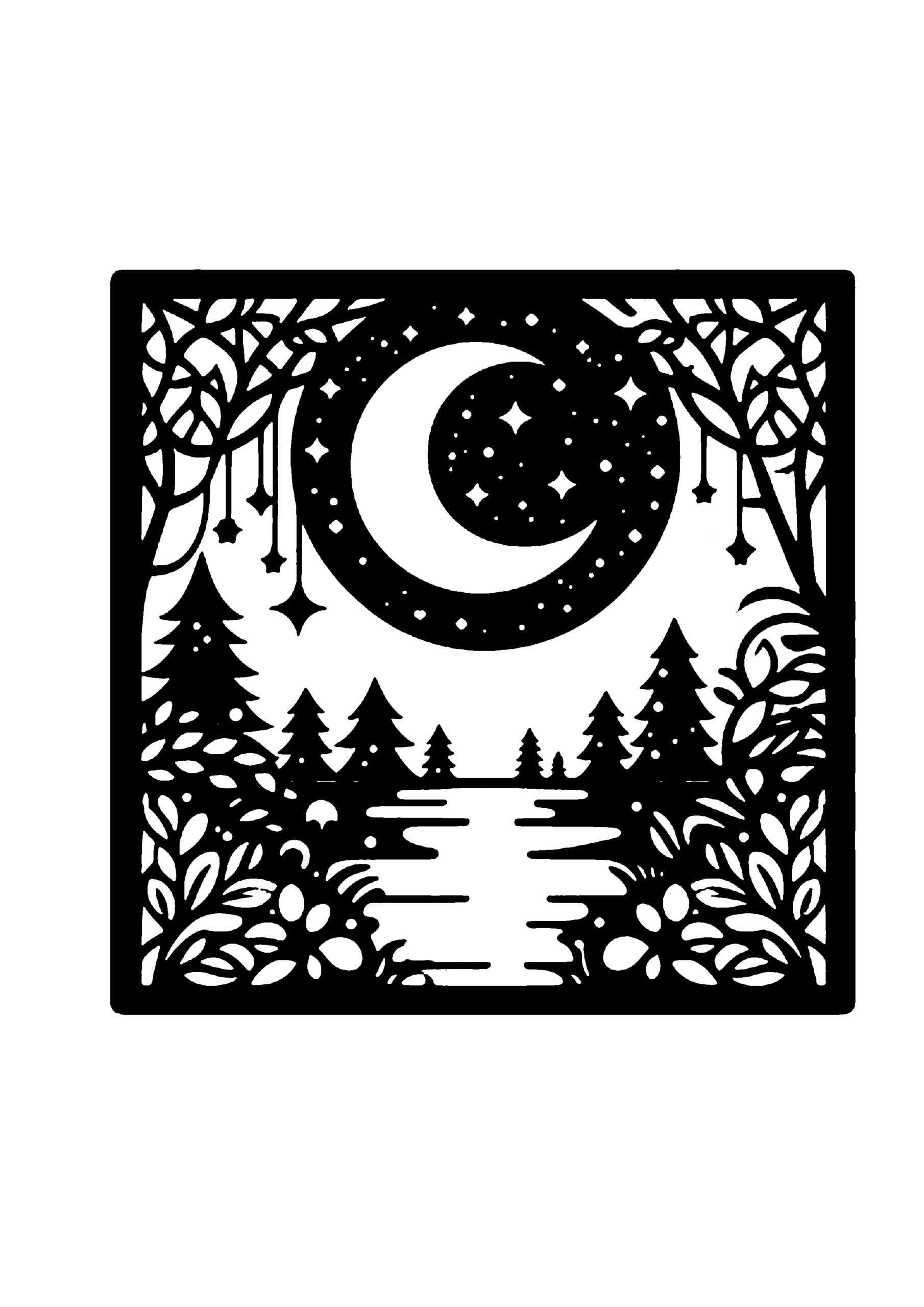 湖の風景の切り絵図案No0041