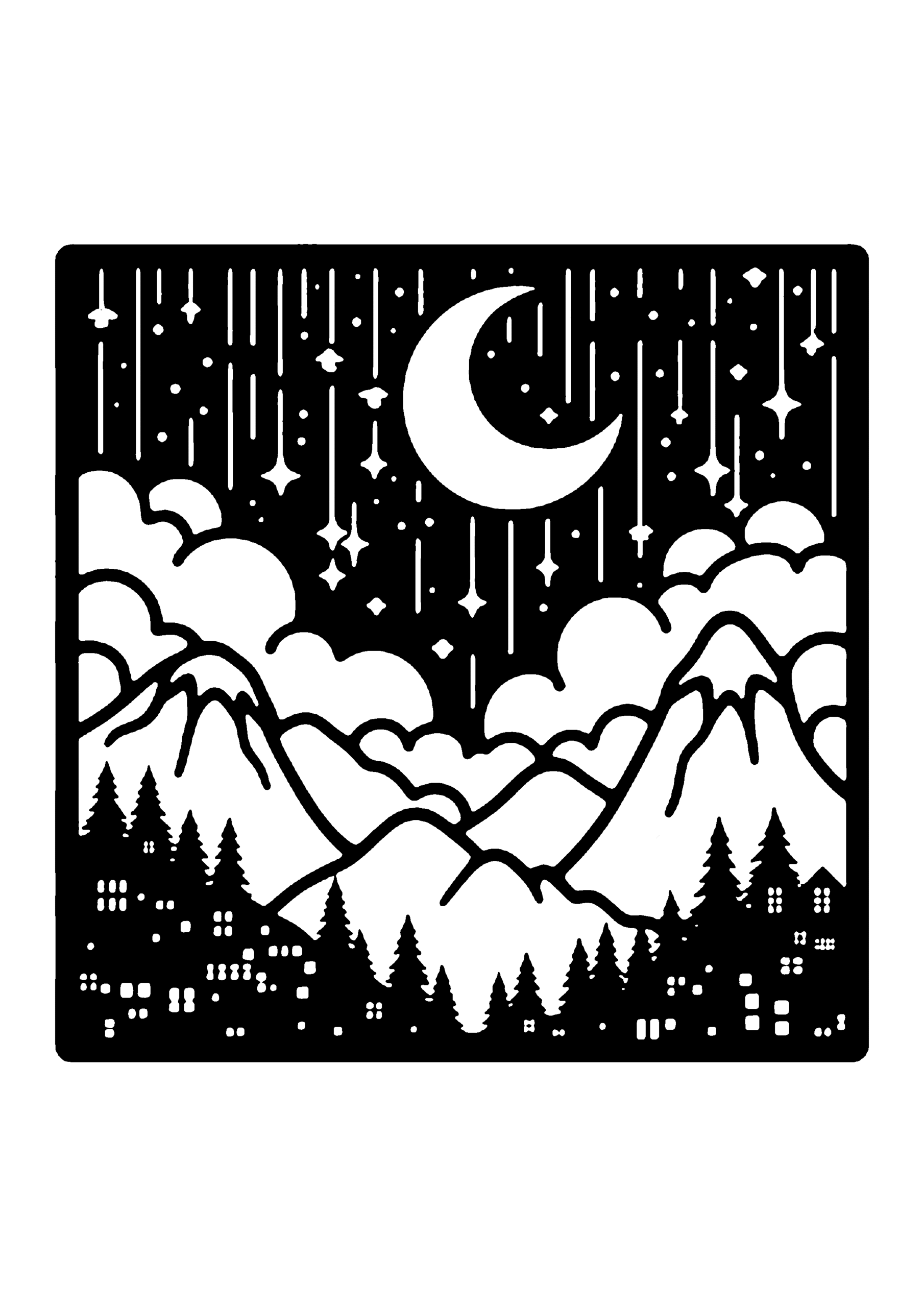 山の風景の切り絵図案No0083