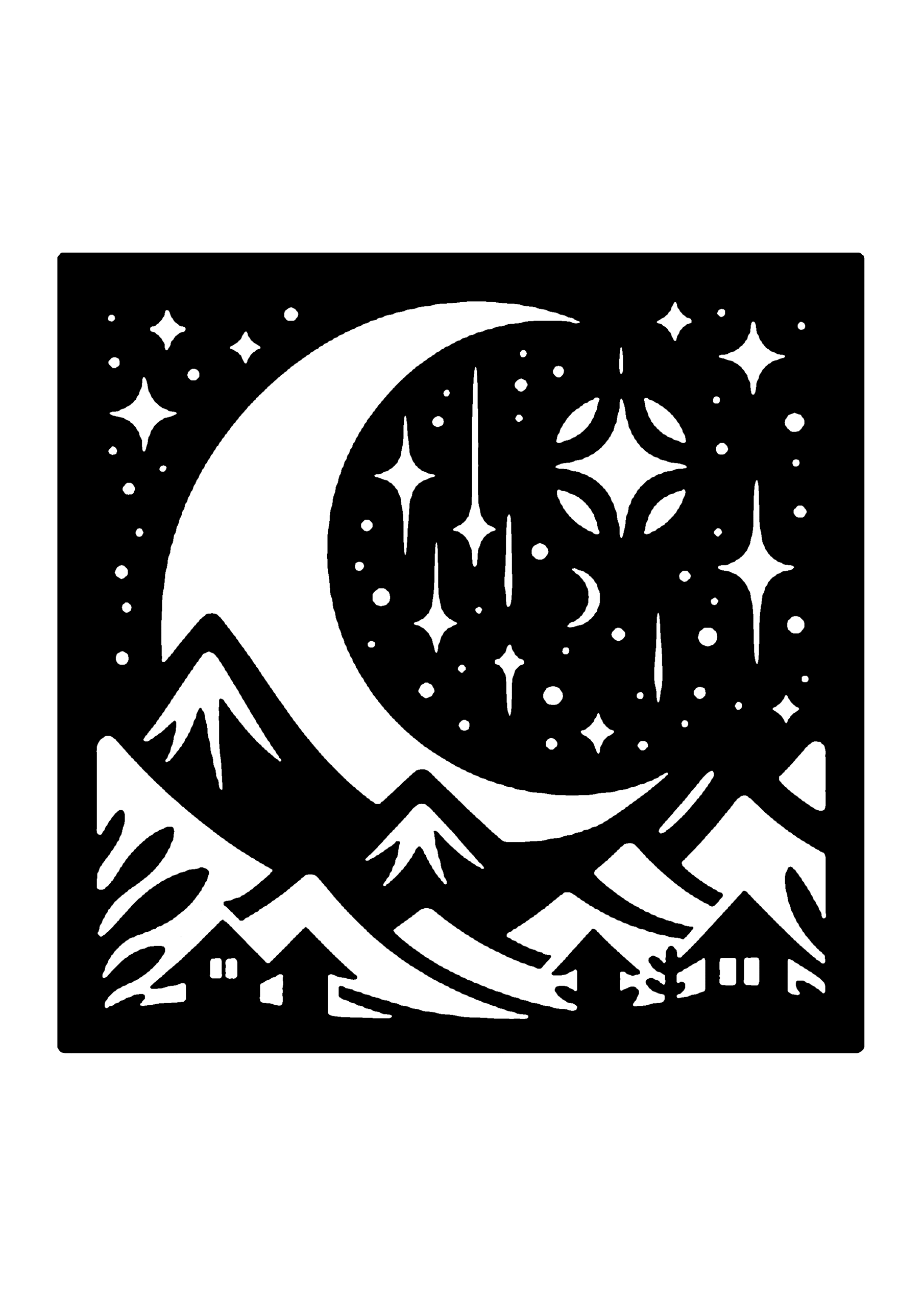 山の風景の切り絵図案No0086