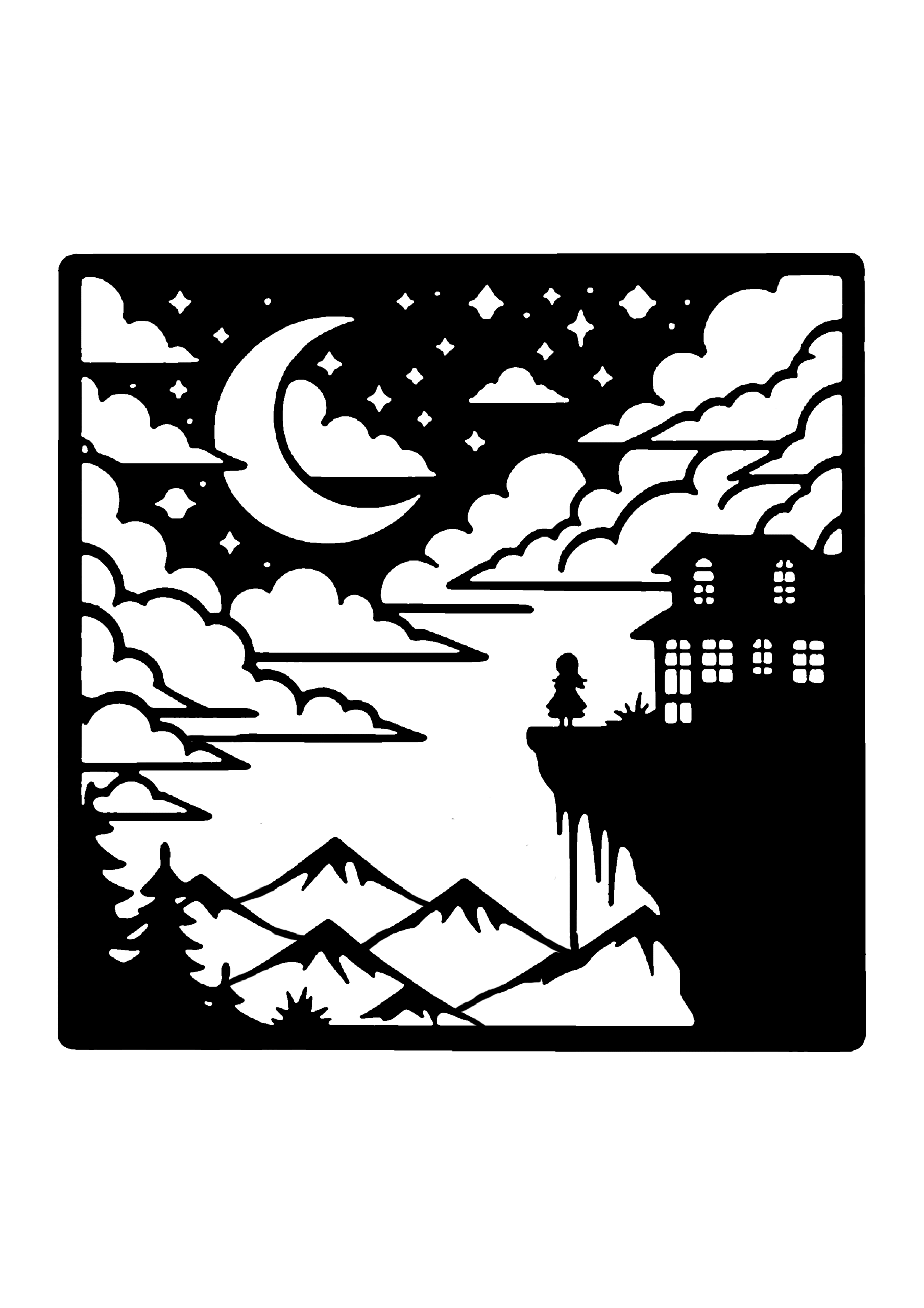 山の風景の切り絵図案No0087