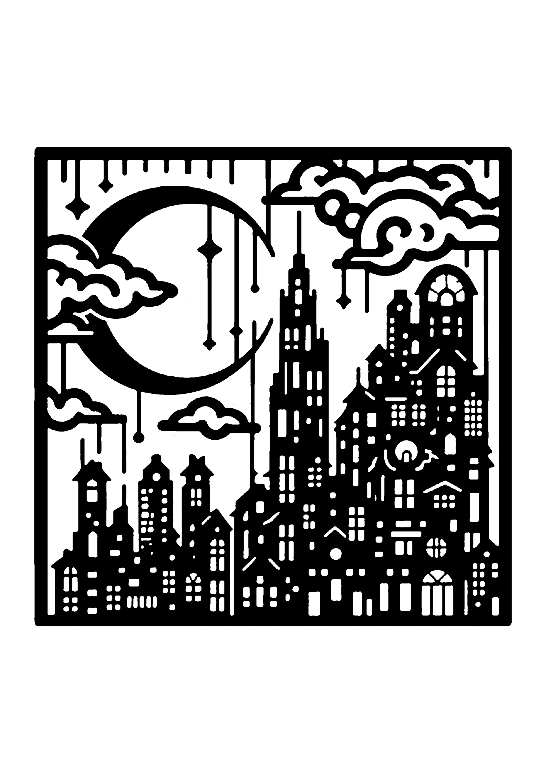 街の風景の切り絵図案No0045