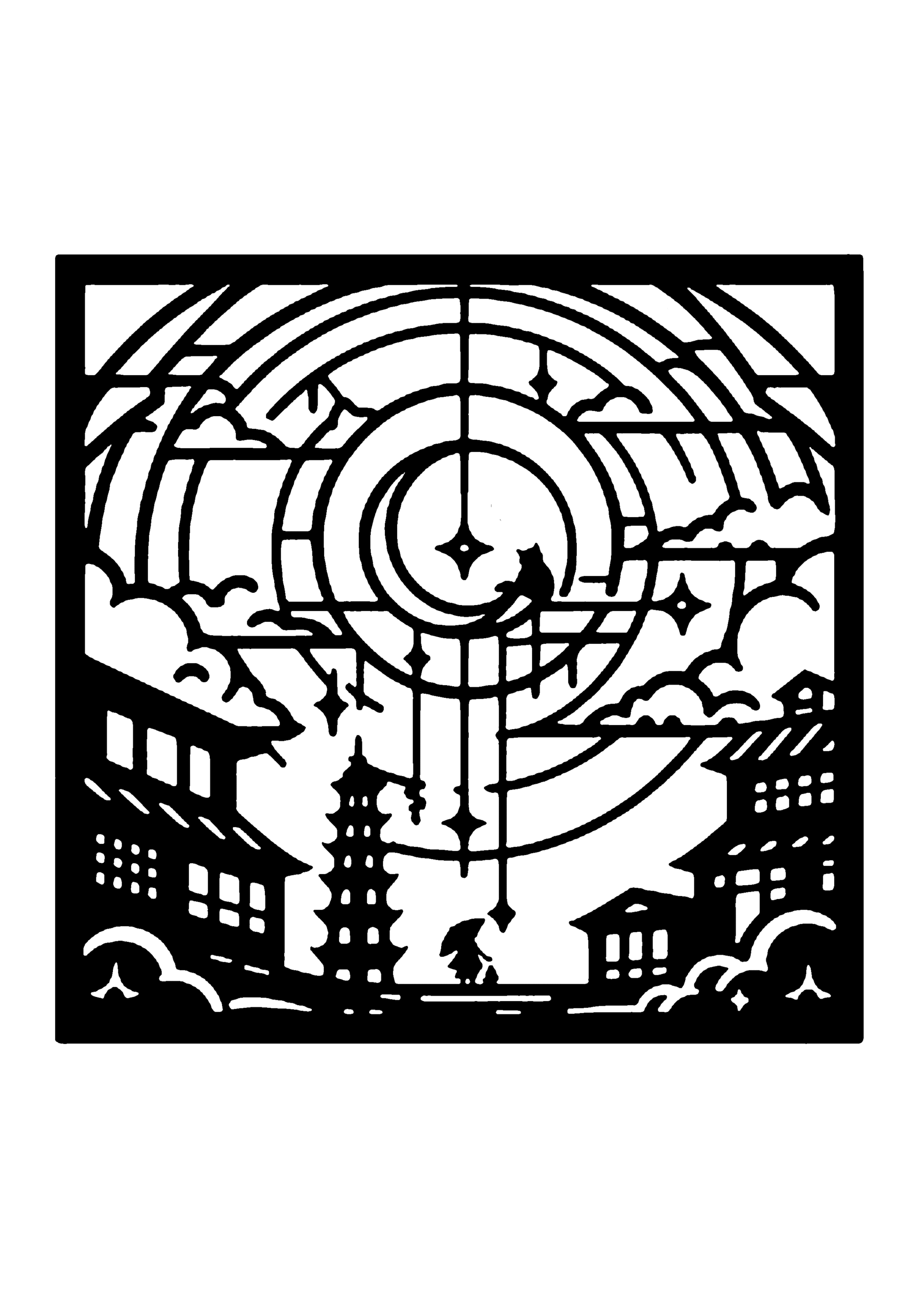 町の風景の切り絵図案No0082