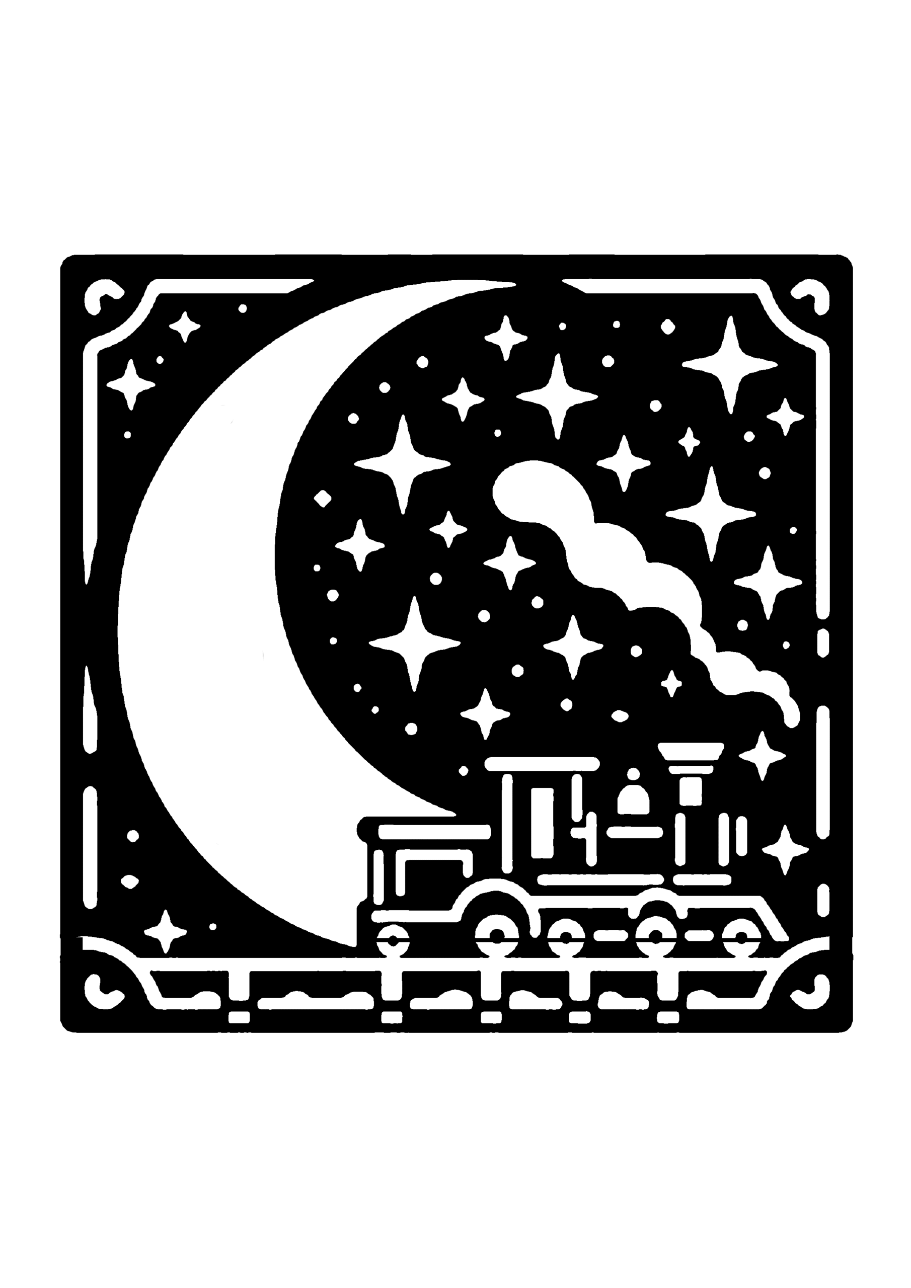 三日月と電車の切り絵図案No0064