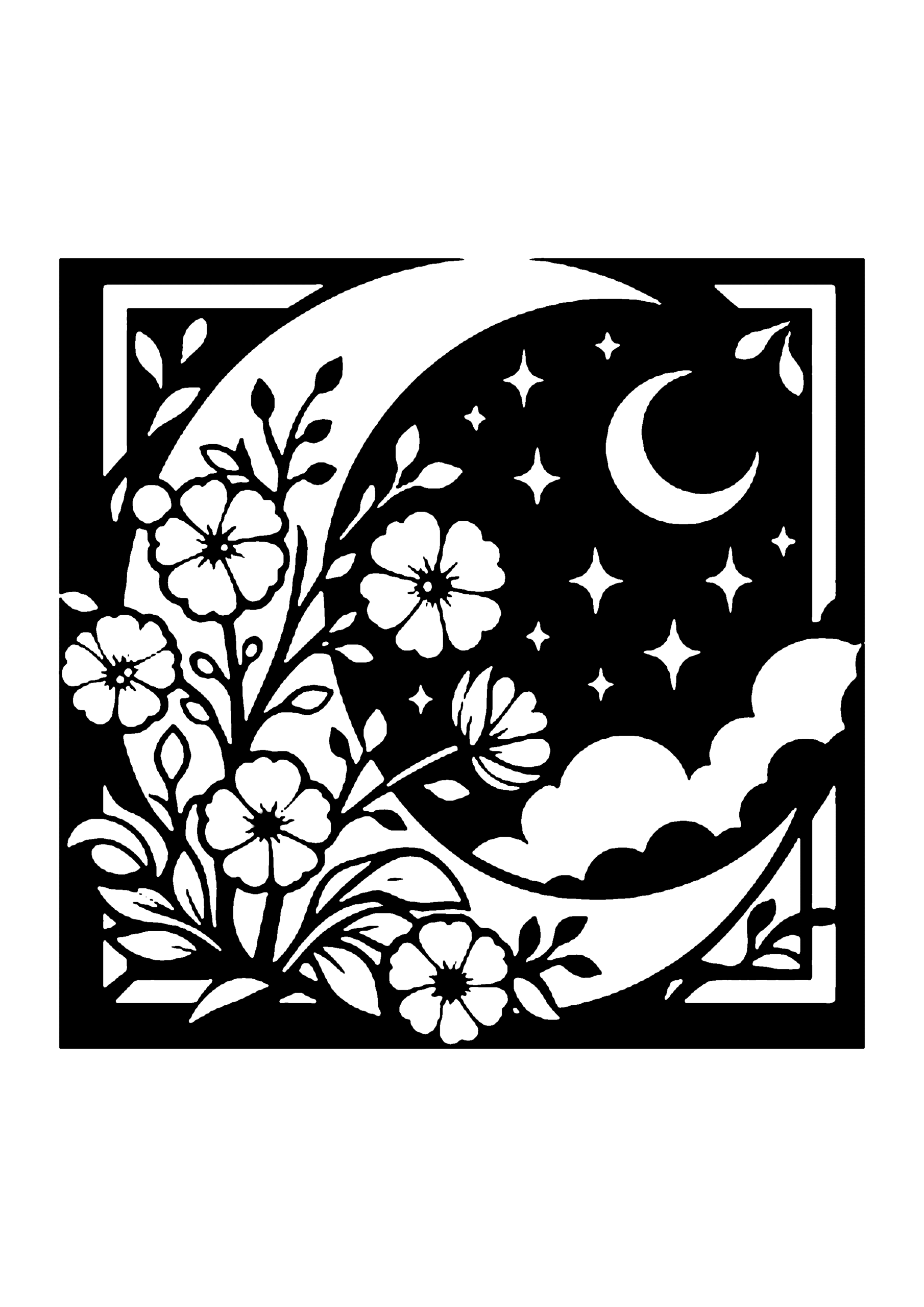 花と月の切り絵図案No0051