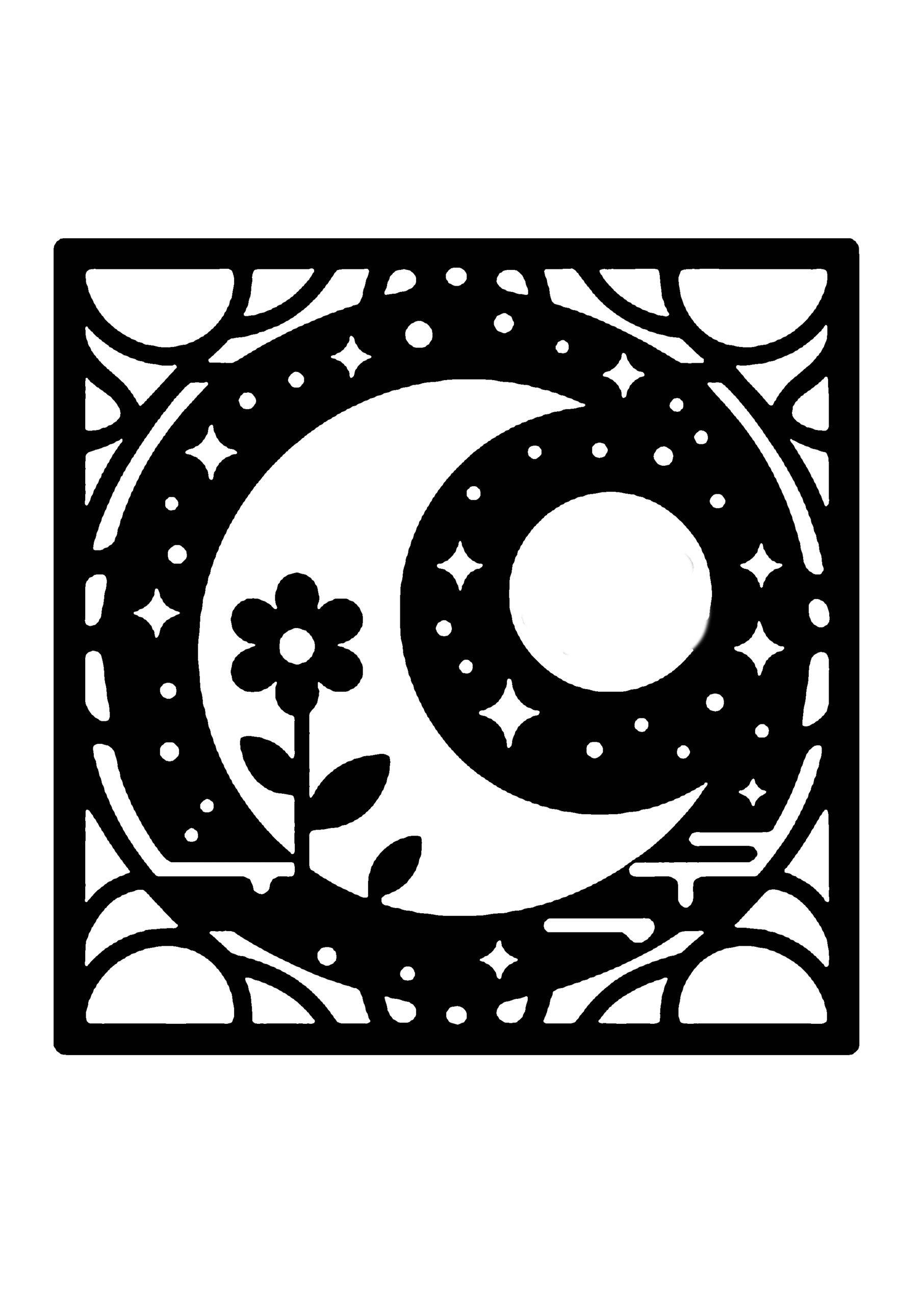 花と月の切り絵図案No0052