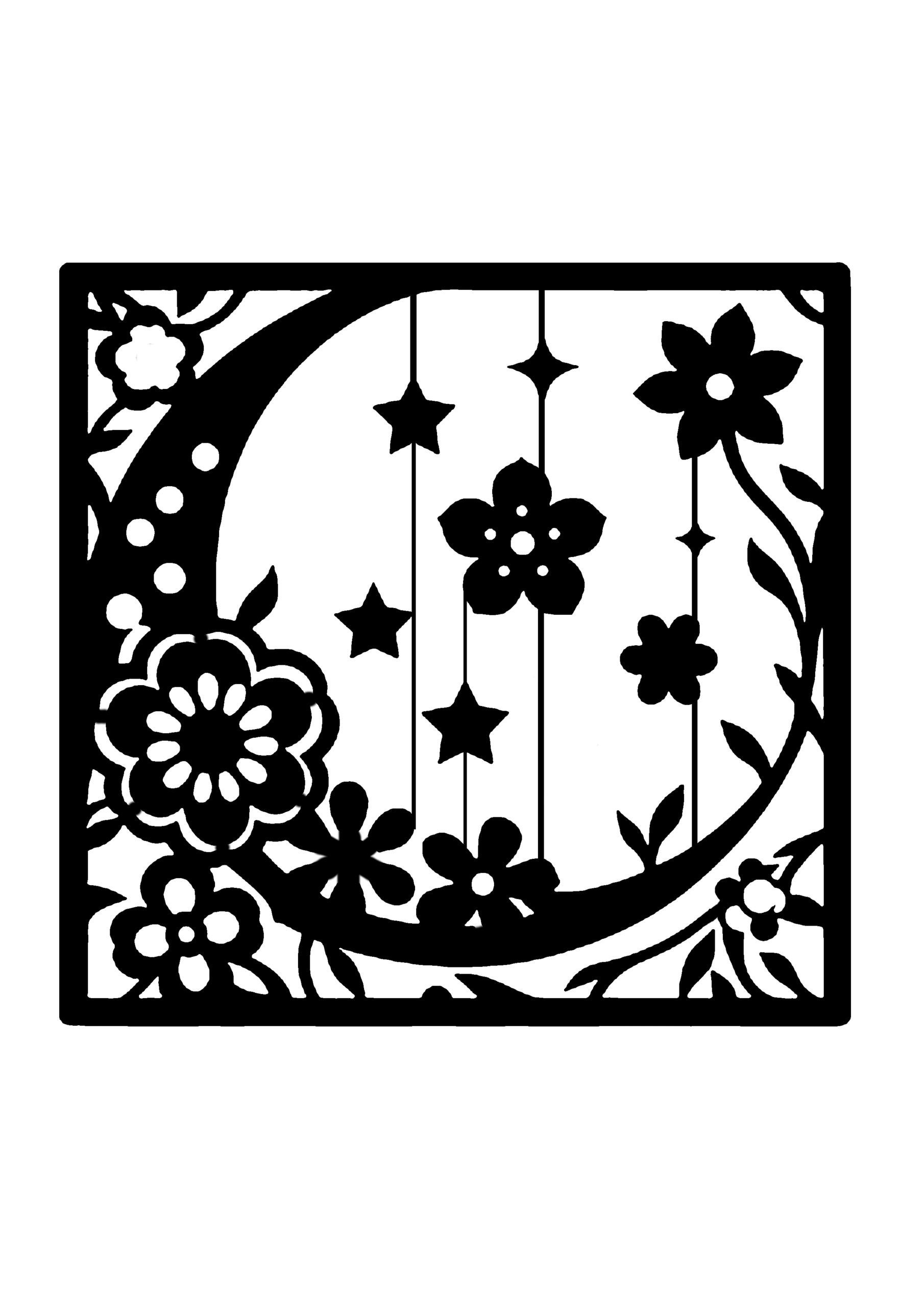 花と月の切り絵図案No0053