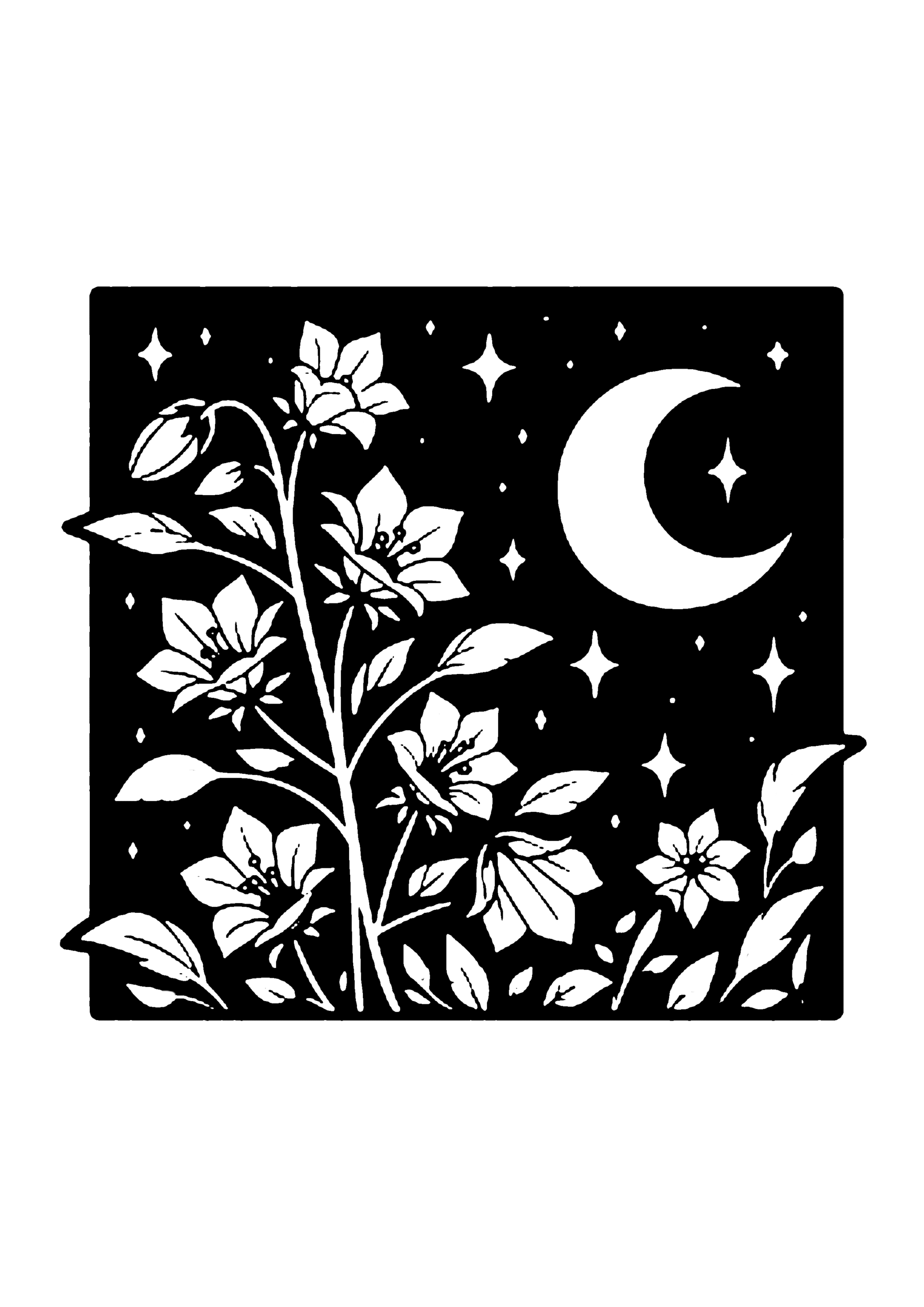 花と月の切り絵図案No0057