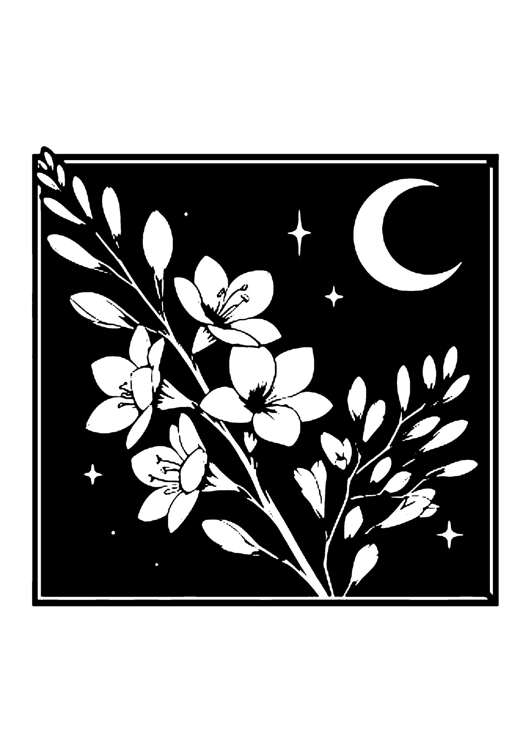 花と月の切り絵図案No0058