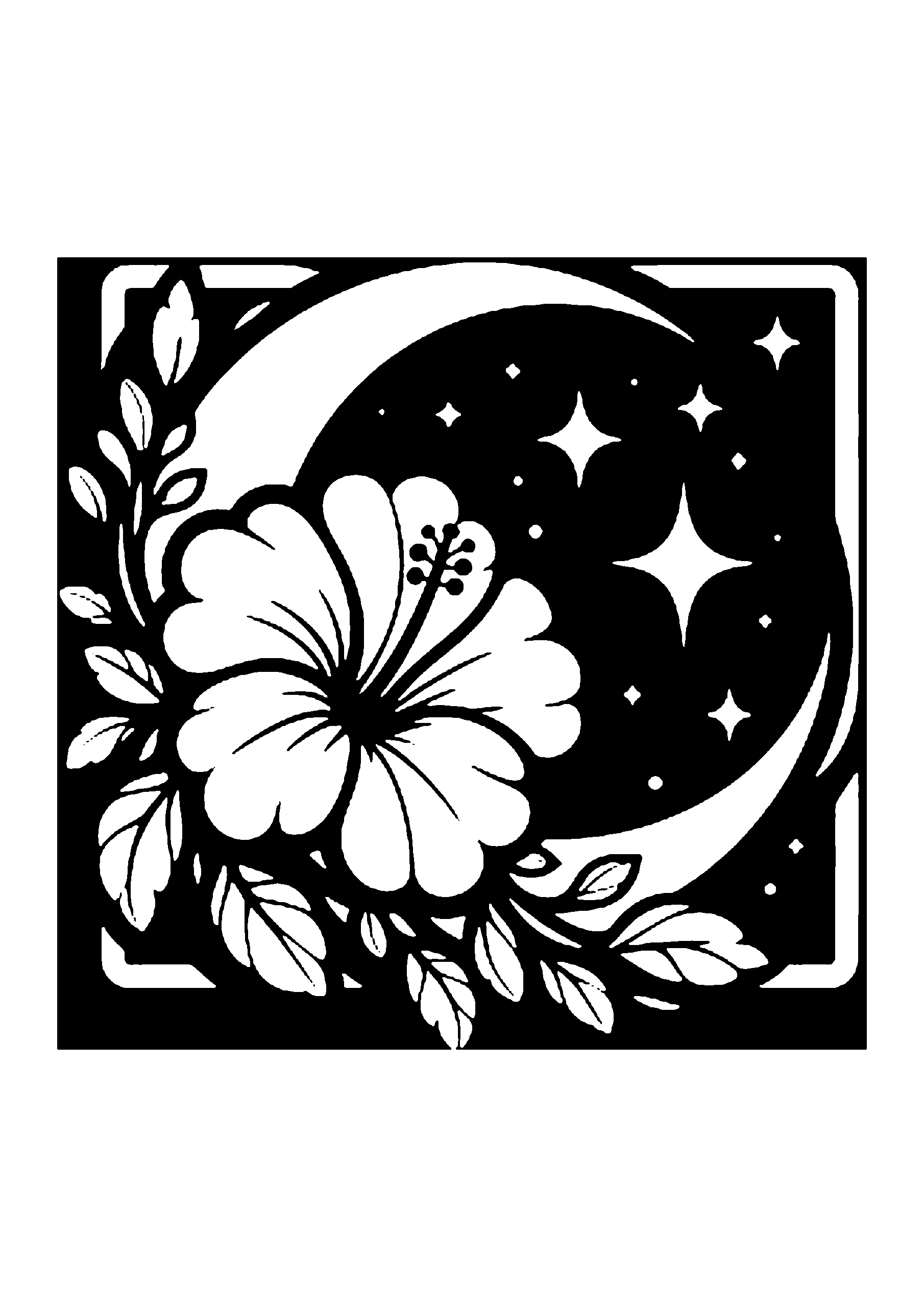 花と月の切り絵図案No0059