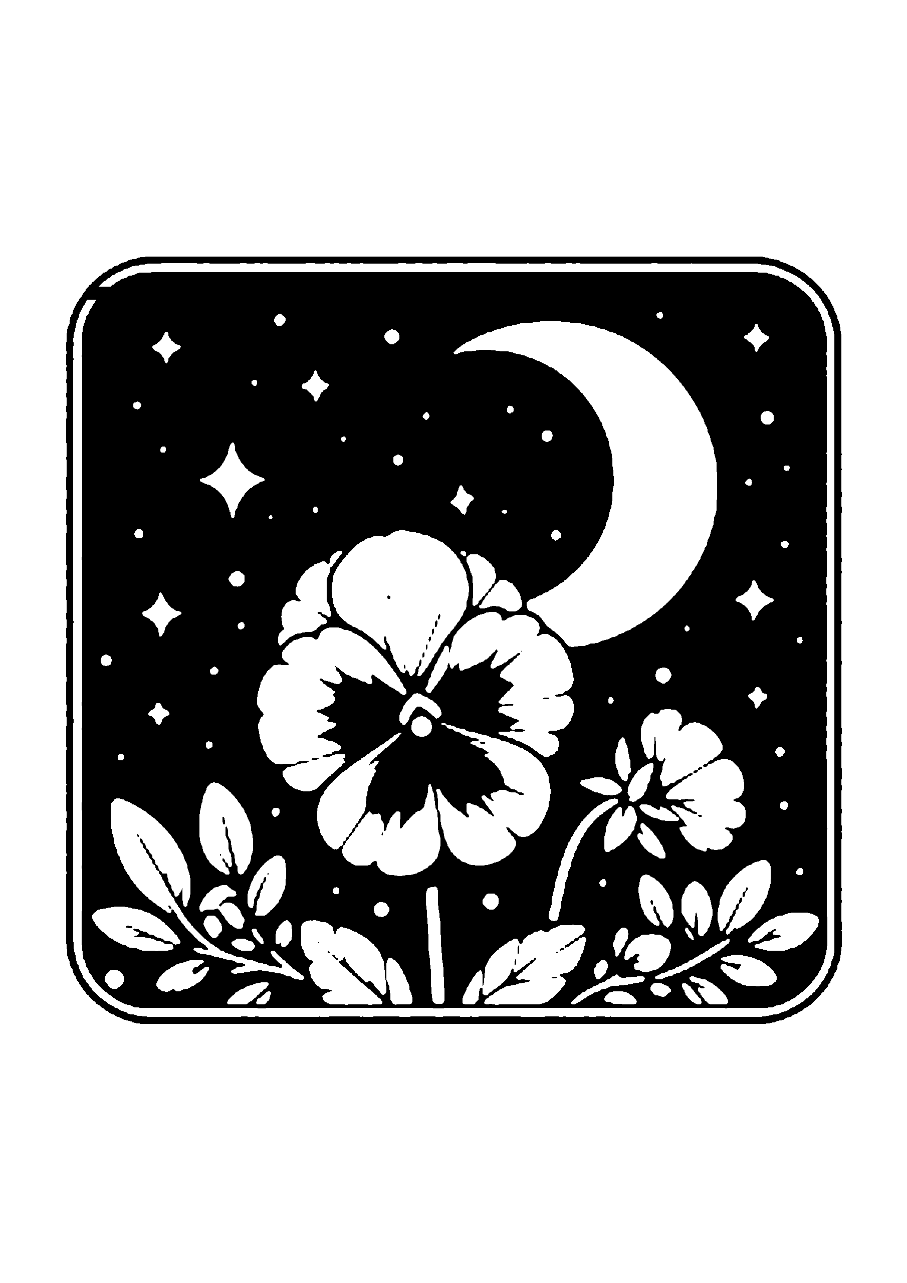 花と月の切り絵図案No0060