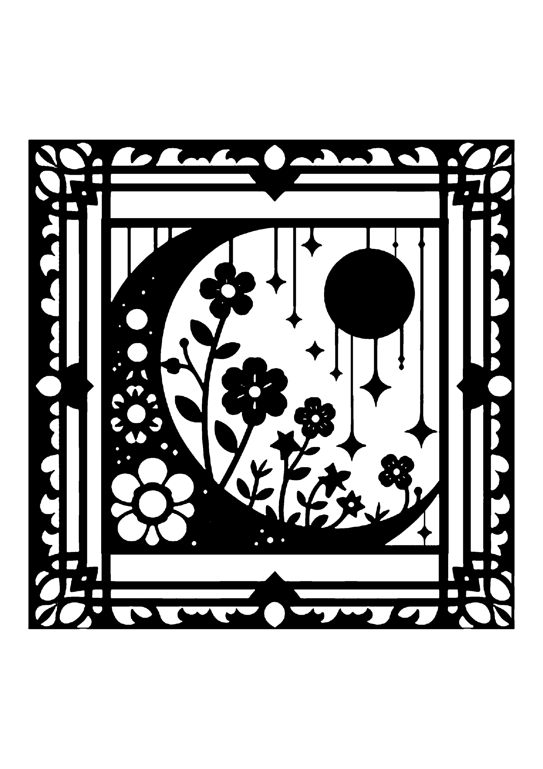 花と月の切り絵図案No0091