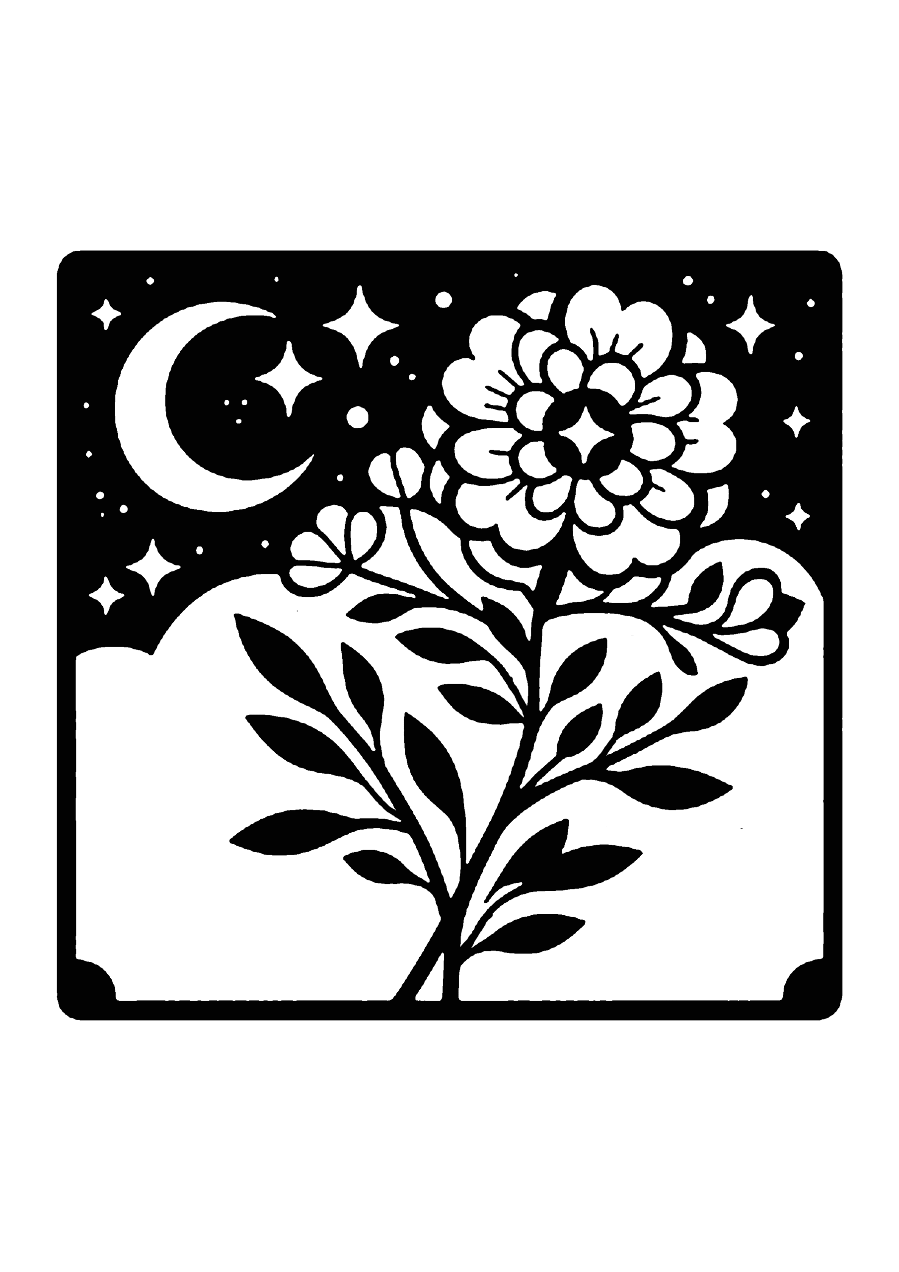 花と月の切り絵図案No0092