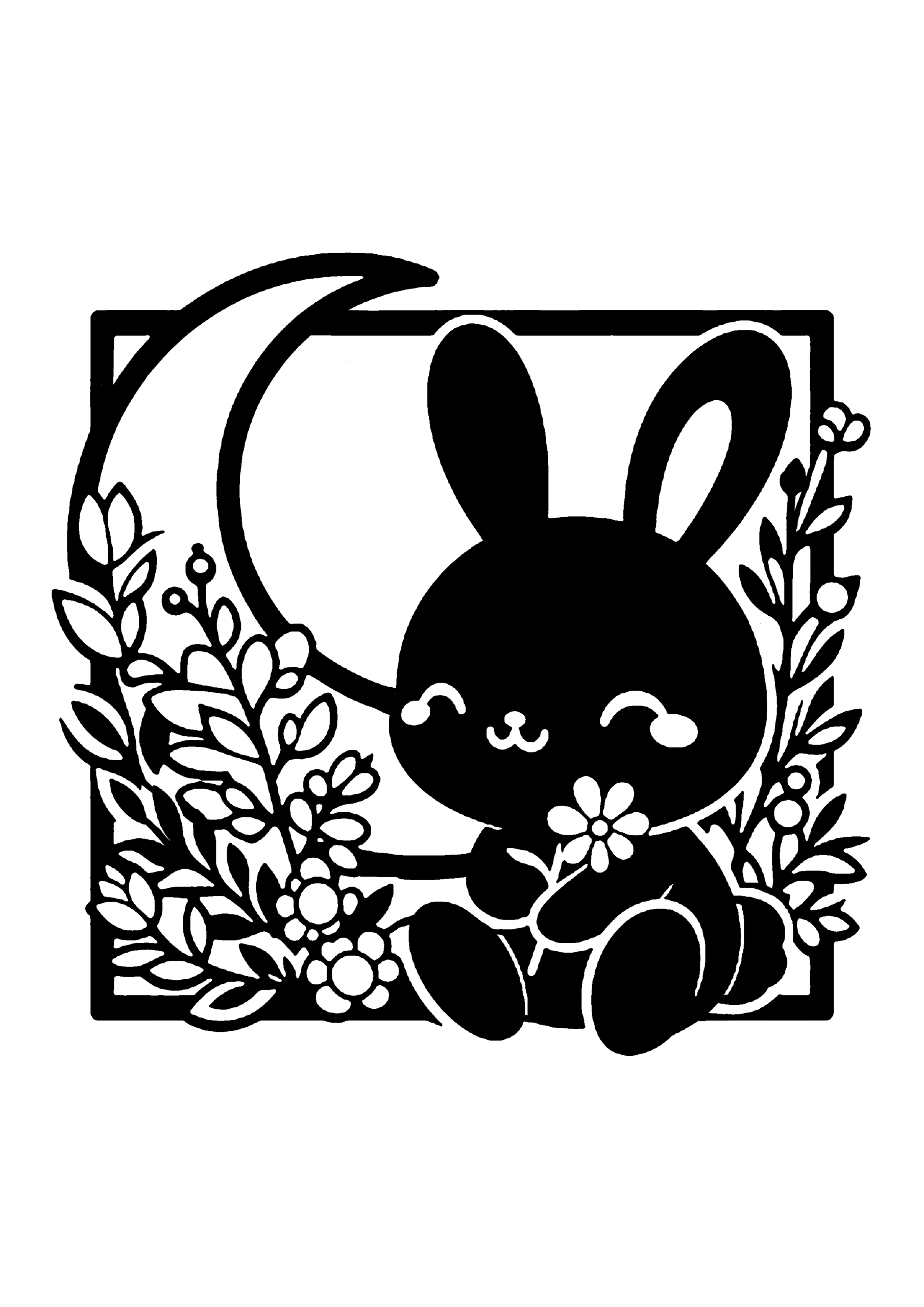 初心者向けのうさぎの切り絵図案（無料・初心者向け）0130