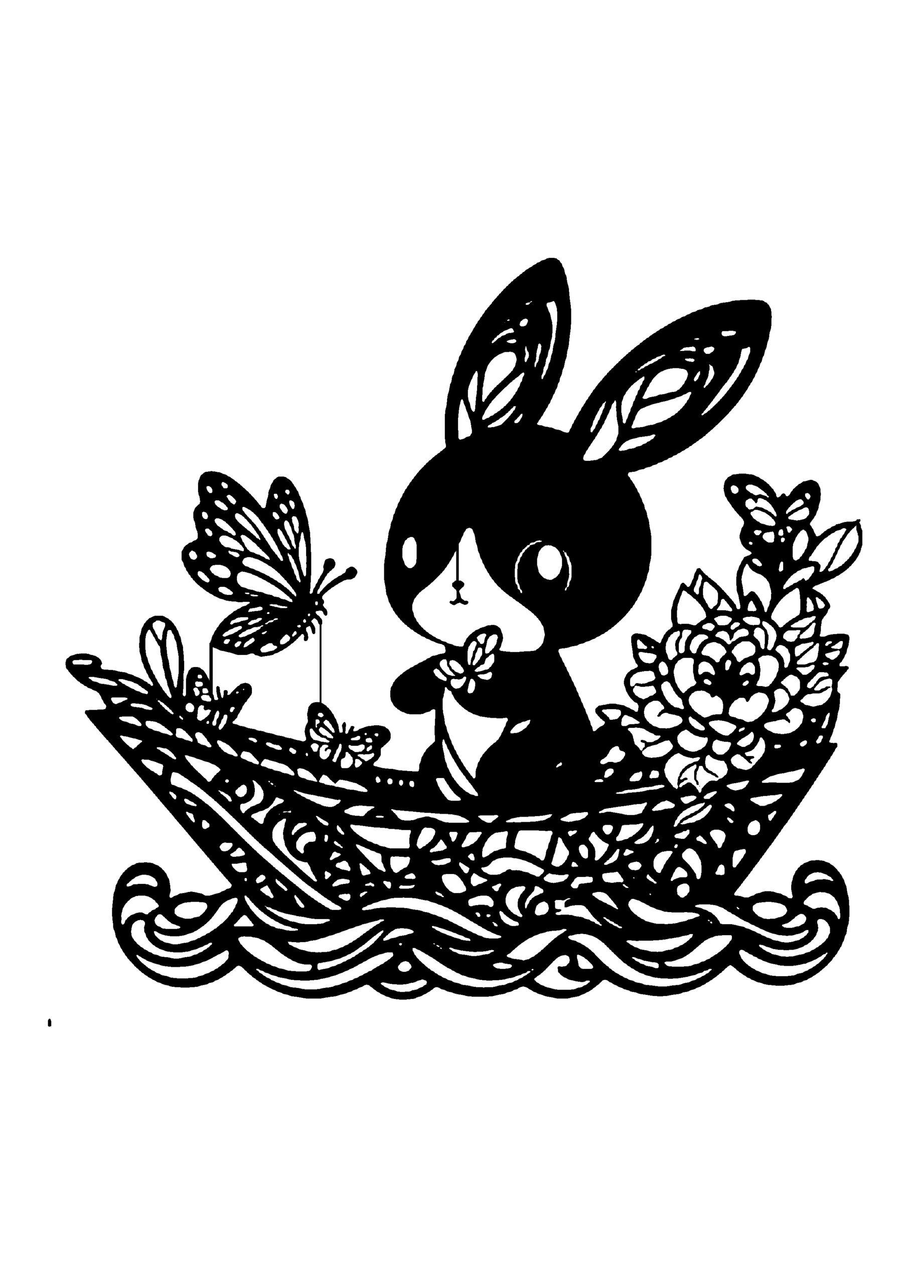 初心者向けのうさぎの切り絵図案（無料・初心者向け）0132
