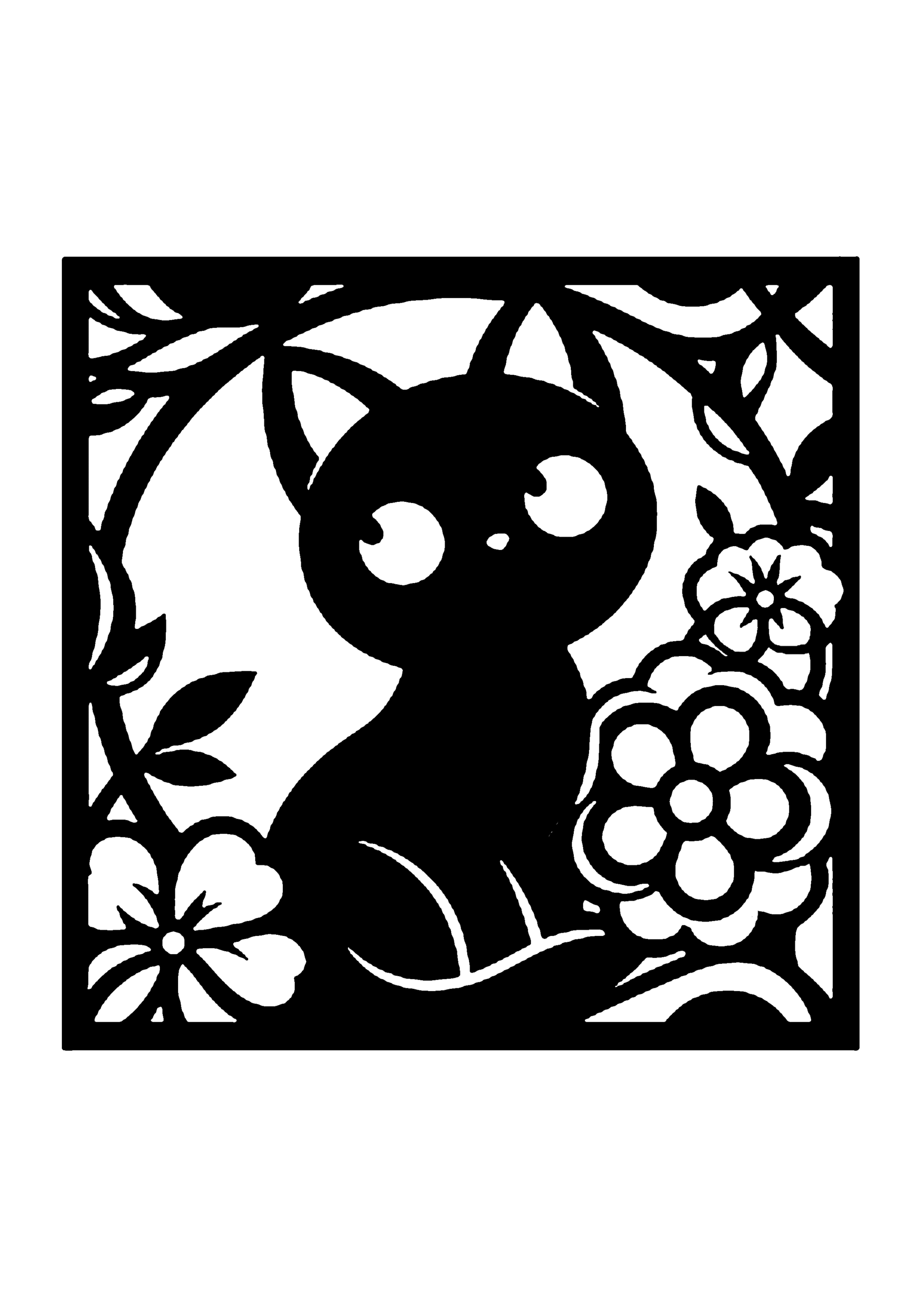 初心者向け猫の切り絵図案（無料・初心者向け）0094