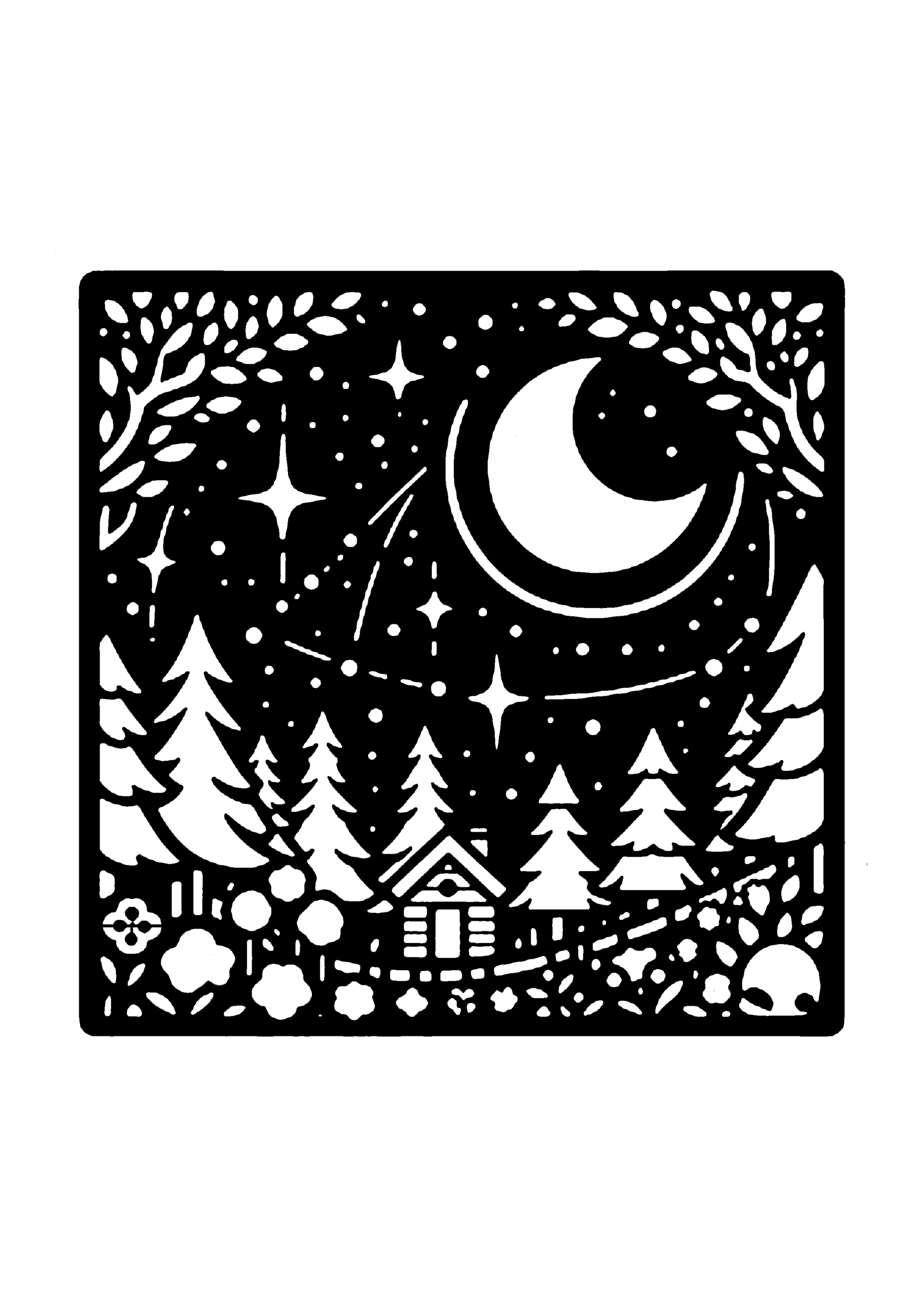 森の風景の切り絵図案（無料・初心者向け）0122