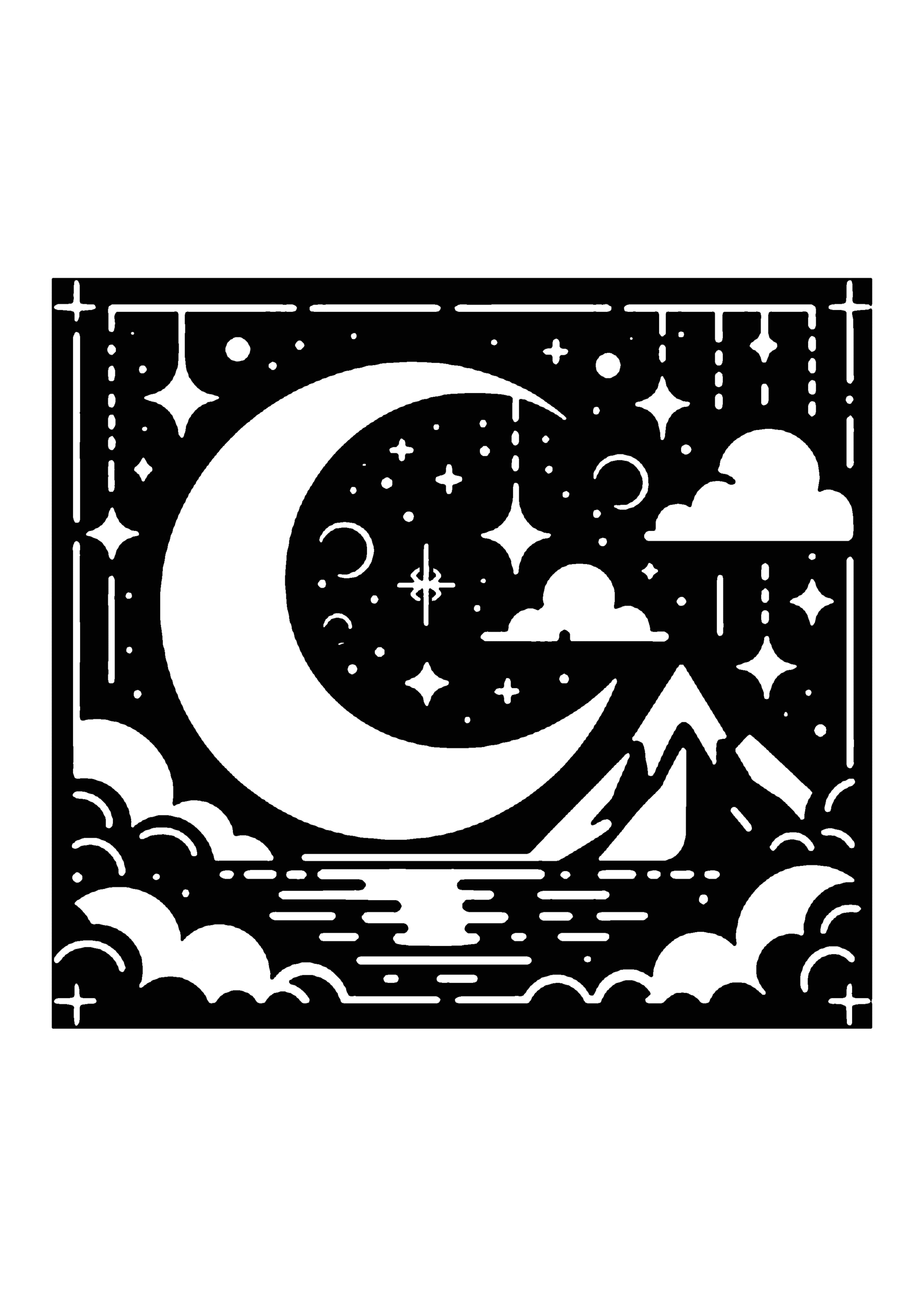 湖の風景の切り絵図案(無料・初心者向け)0119