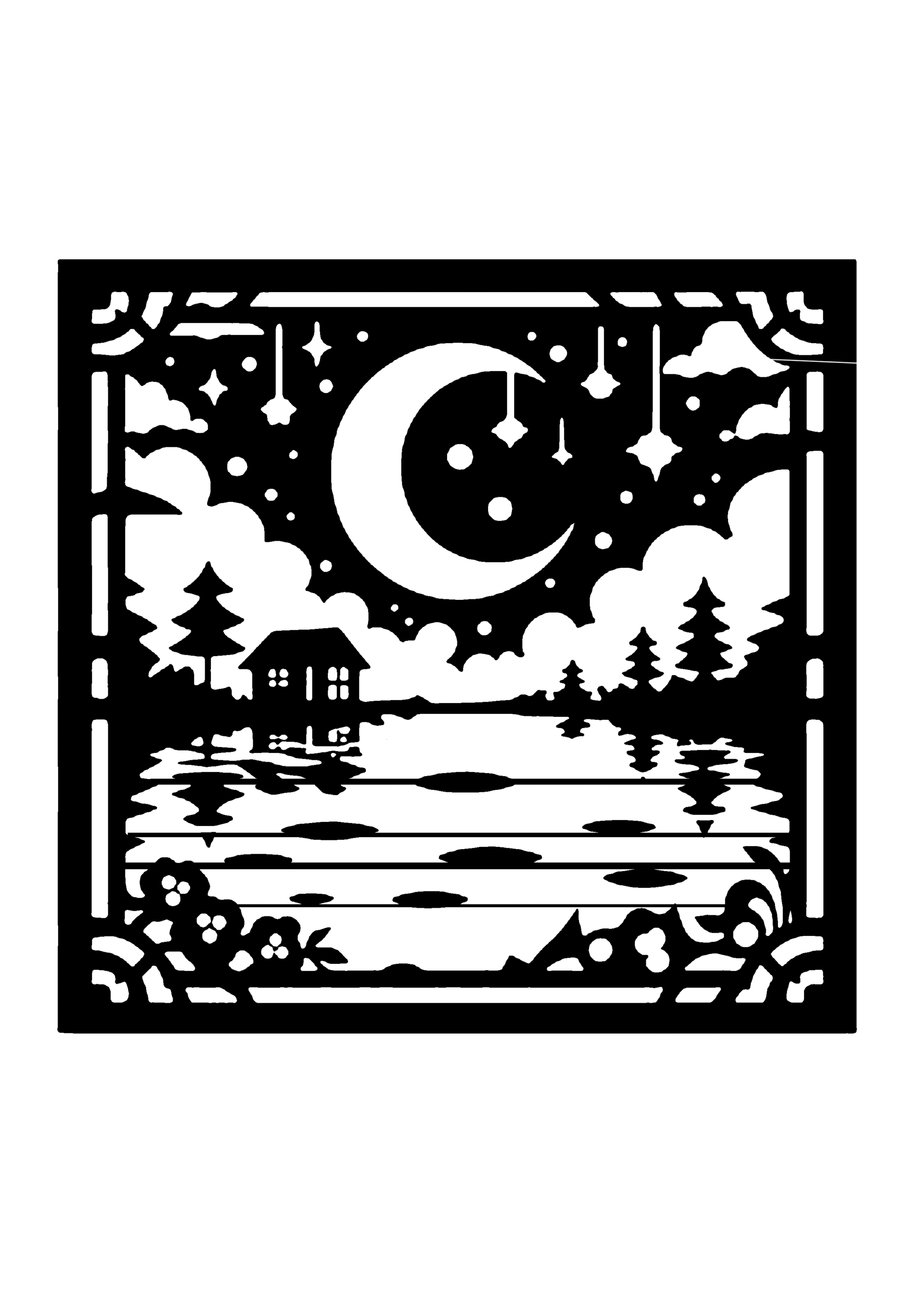 湖の風景の切り絵図案（無料・初心者向け）0121