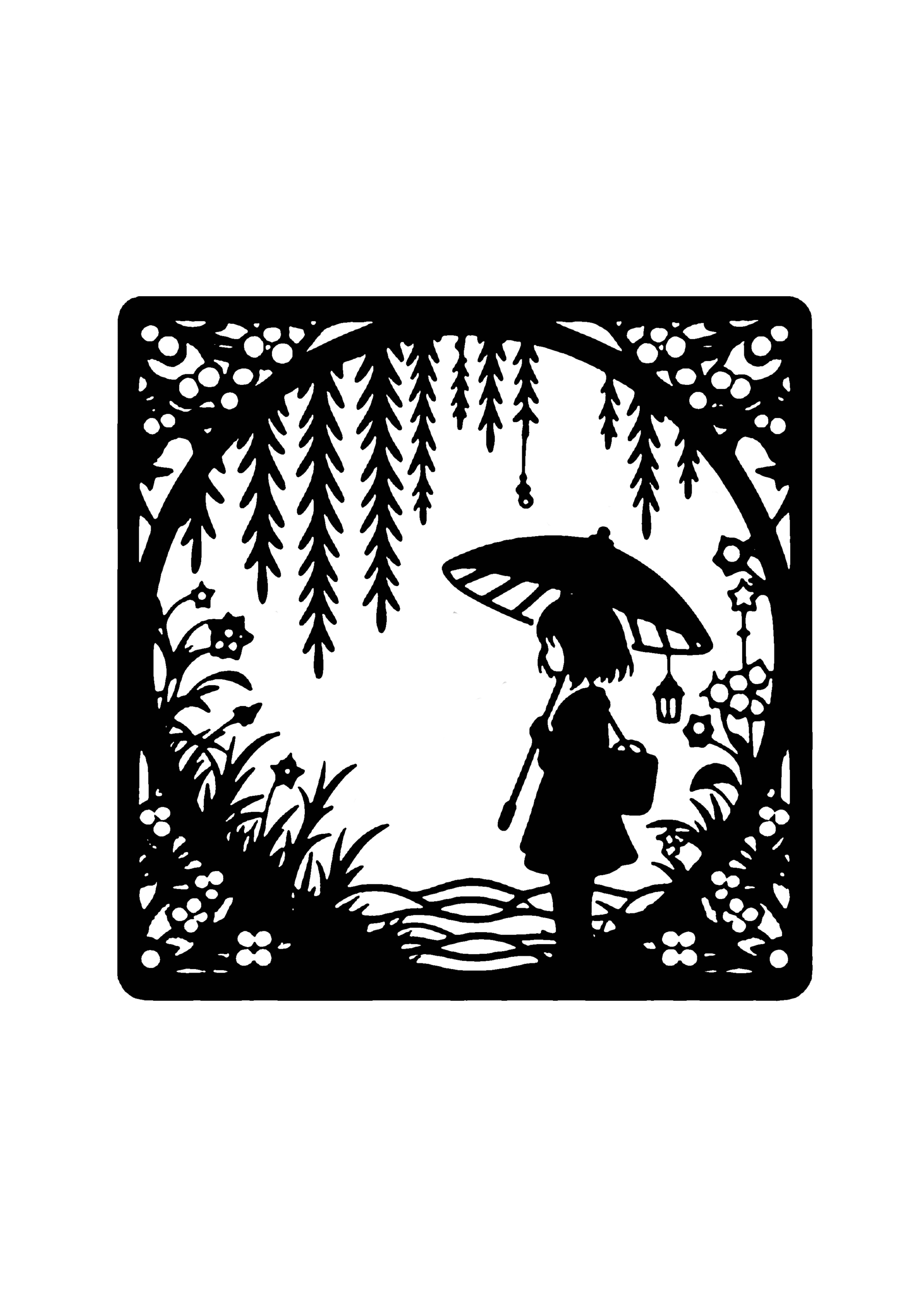 植物の風景の切り絵図案（無料・初心者・中級者向け）0098