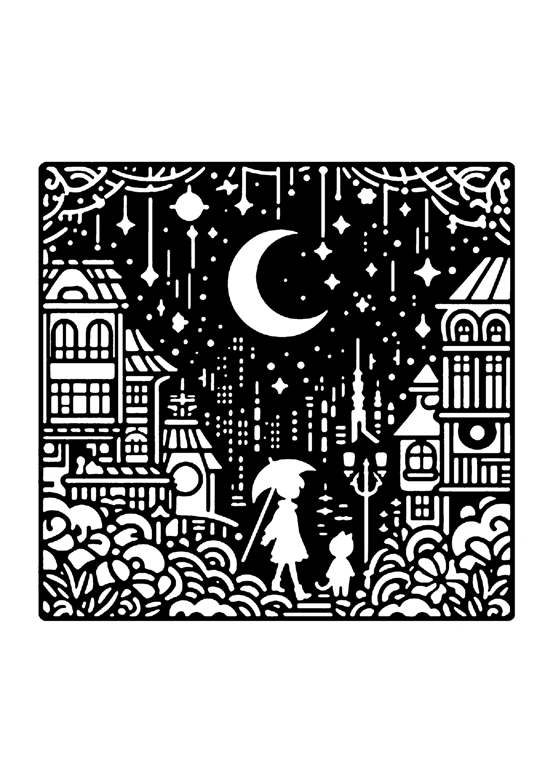 町の風景の切り絵図案（無料・初心者・中級者向け）0096