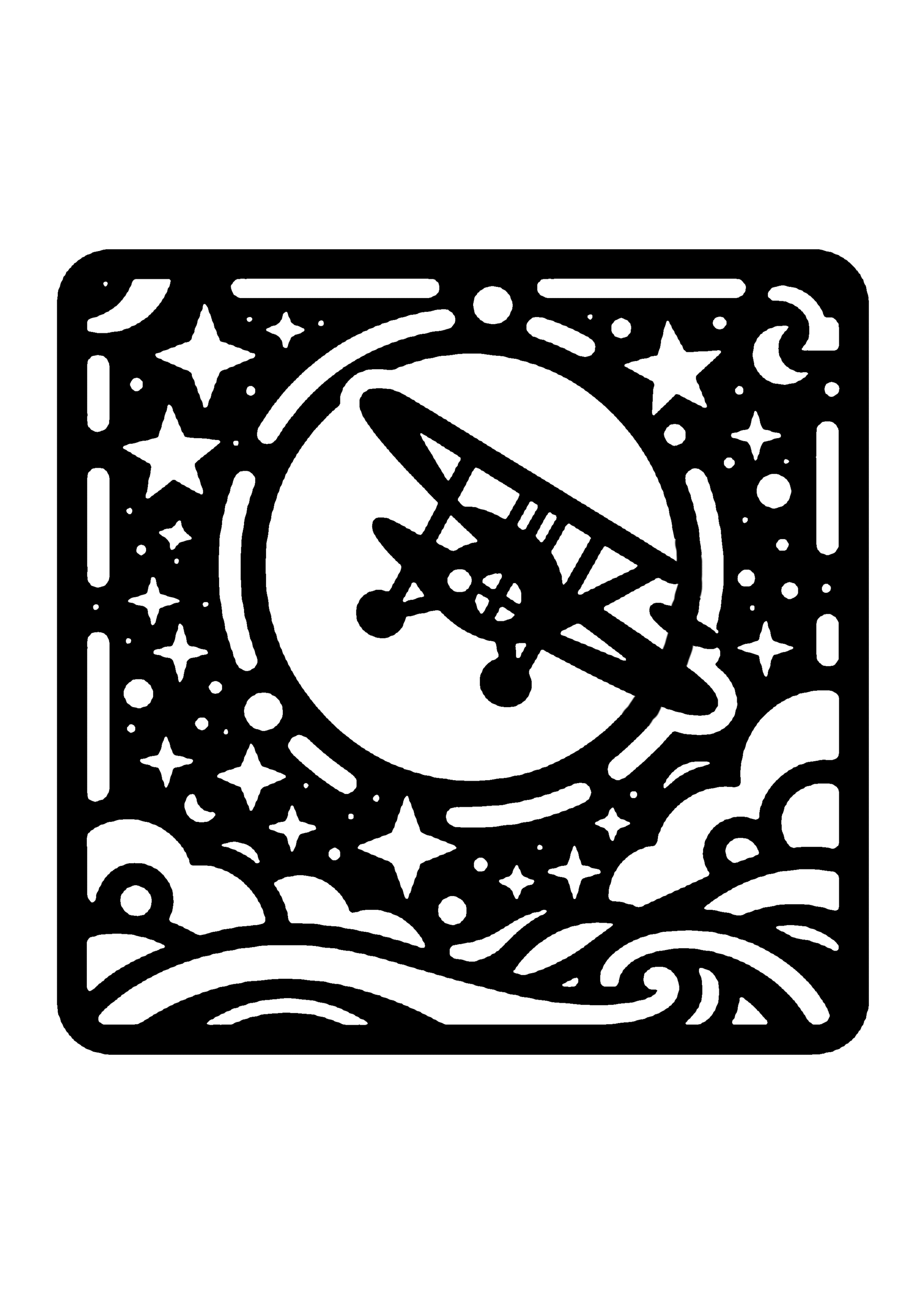 飛行機の切り絵図案（無料・初心者向け）0097