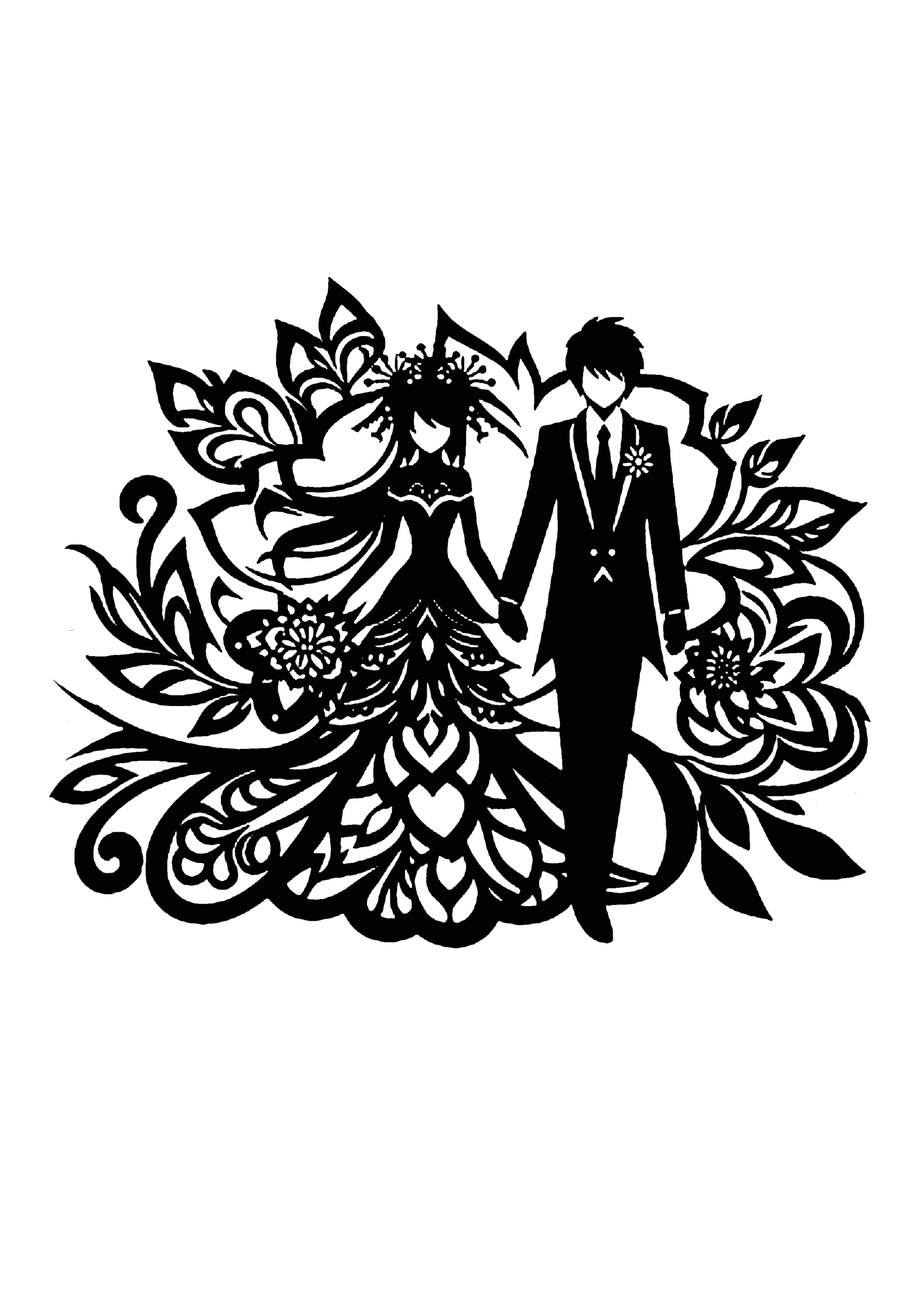 結婚式の切り絵図案（無料・中級者向け）0107