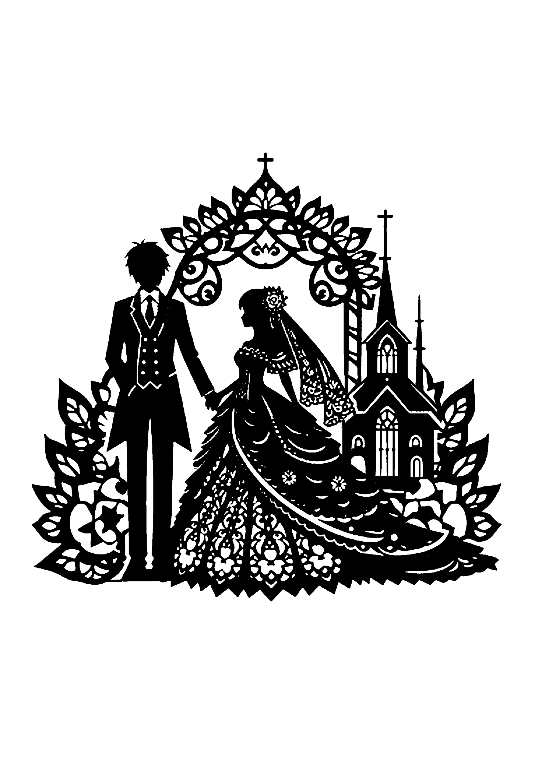 結婚式の切り絵図案（無料・中級者向け）0109