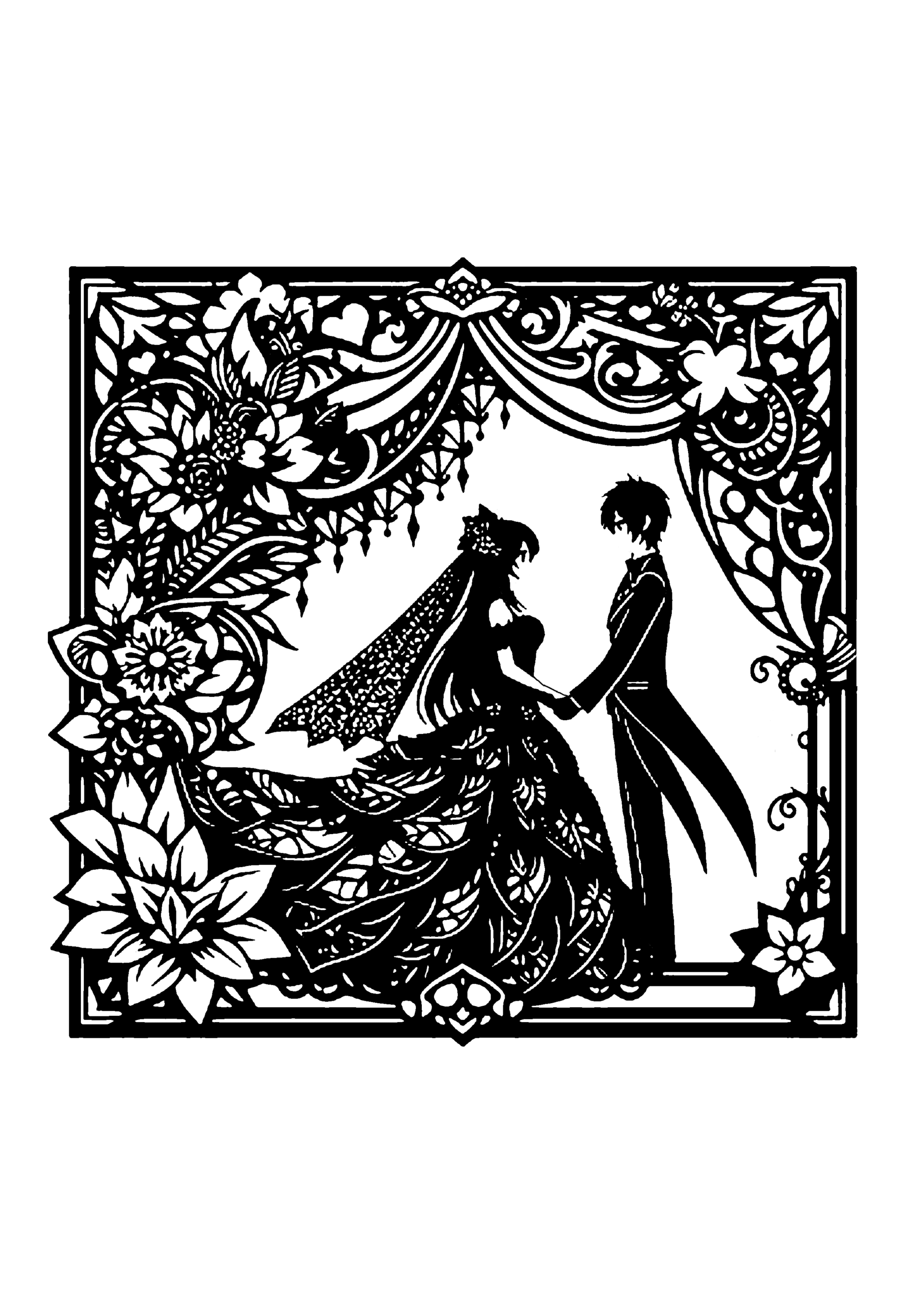 結婚式の切り絵図案(無料・中級者向け)0112