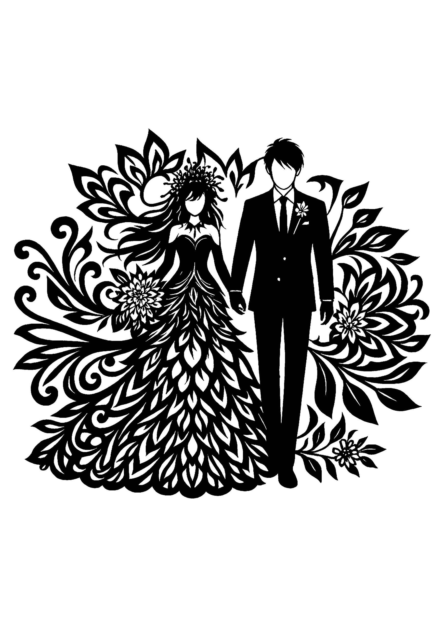 結婚式の切り絵図案(無料・中級者向け)0117