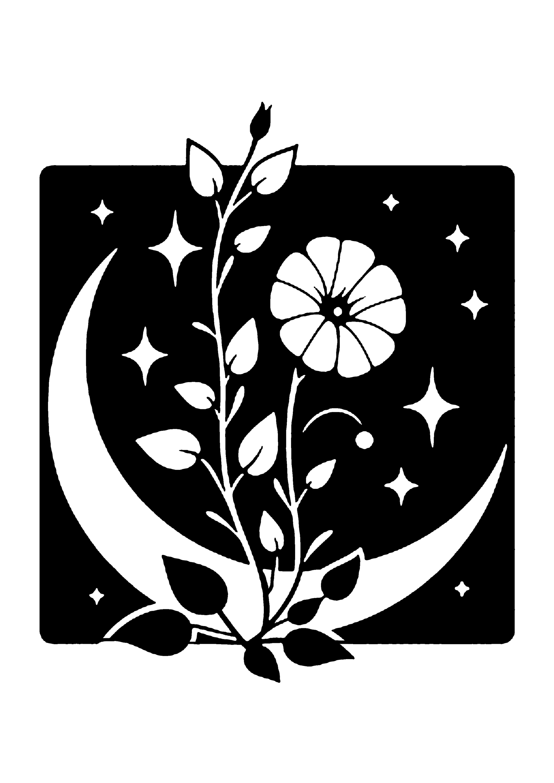 三日月と花と葉のシンプルデザイン切り絵図案（無料・初心者・中級者向け）0208