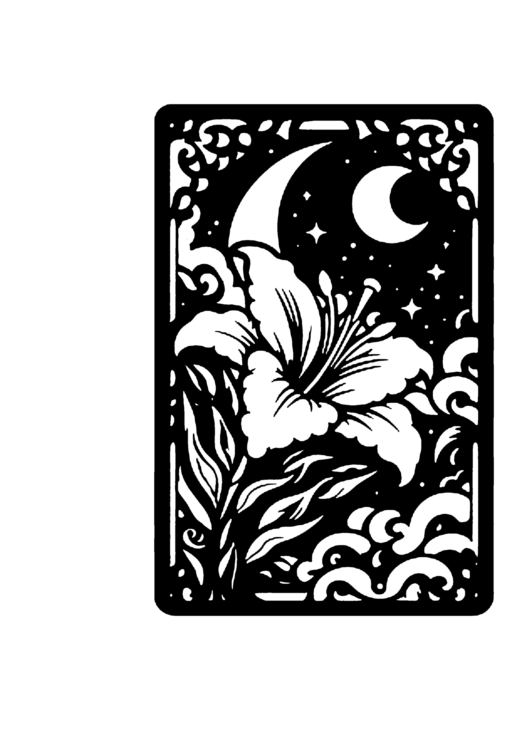 月夜に咲く百合の花の切り絵図案（無料）｜初心者・中級者向け0211