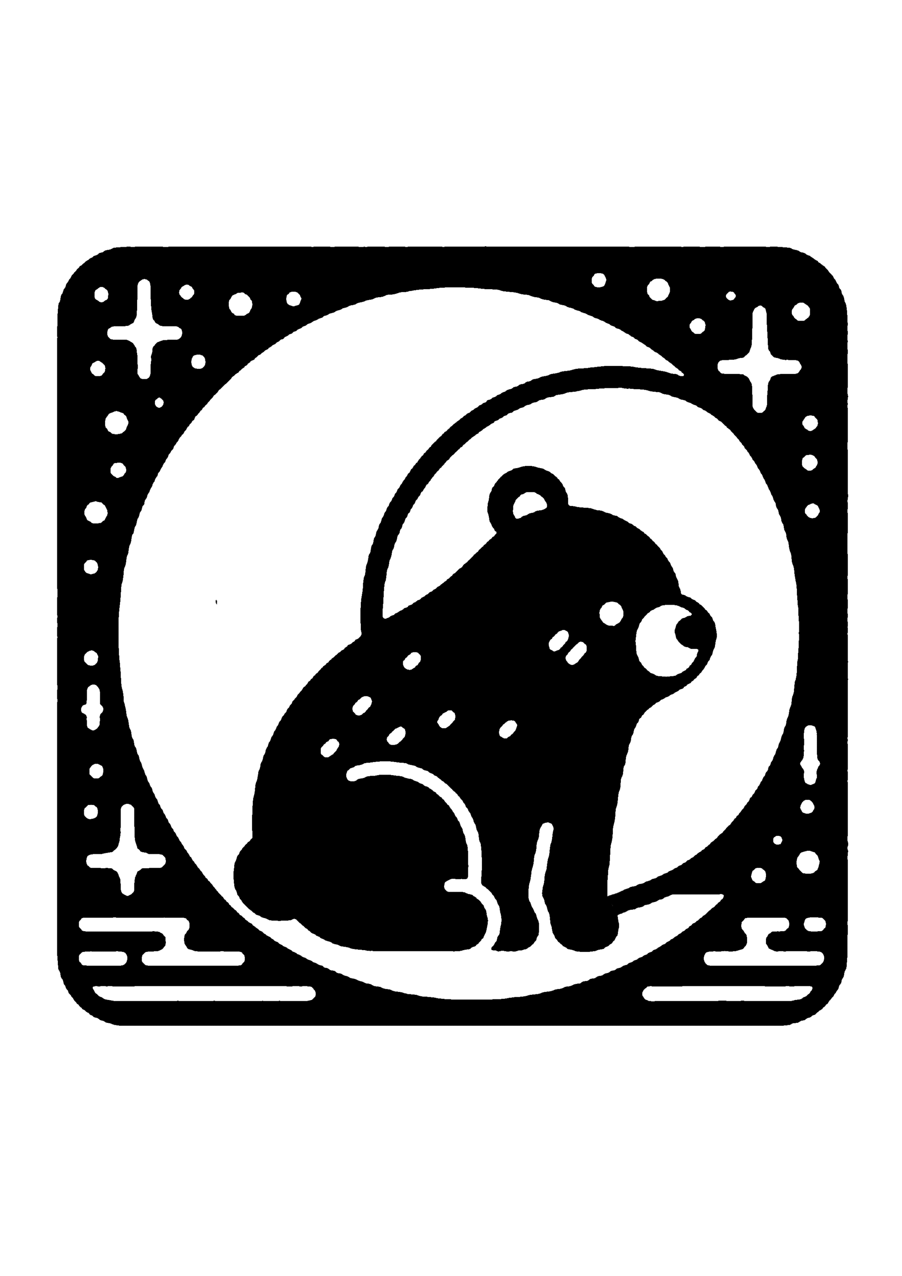 月と熊のシルエットの切り絵図案（無料・初心者・中級者向け）0227